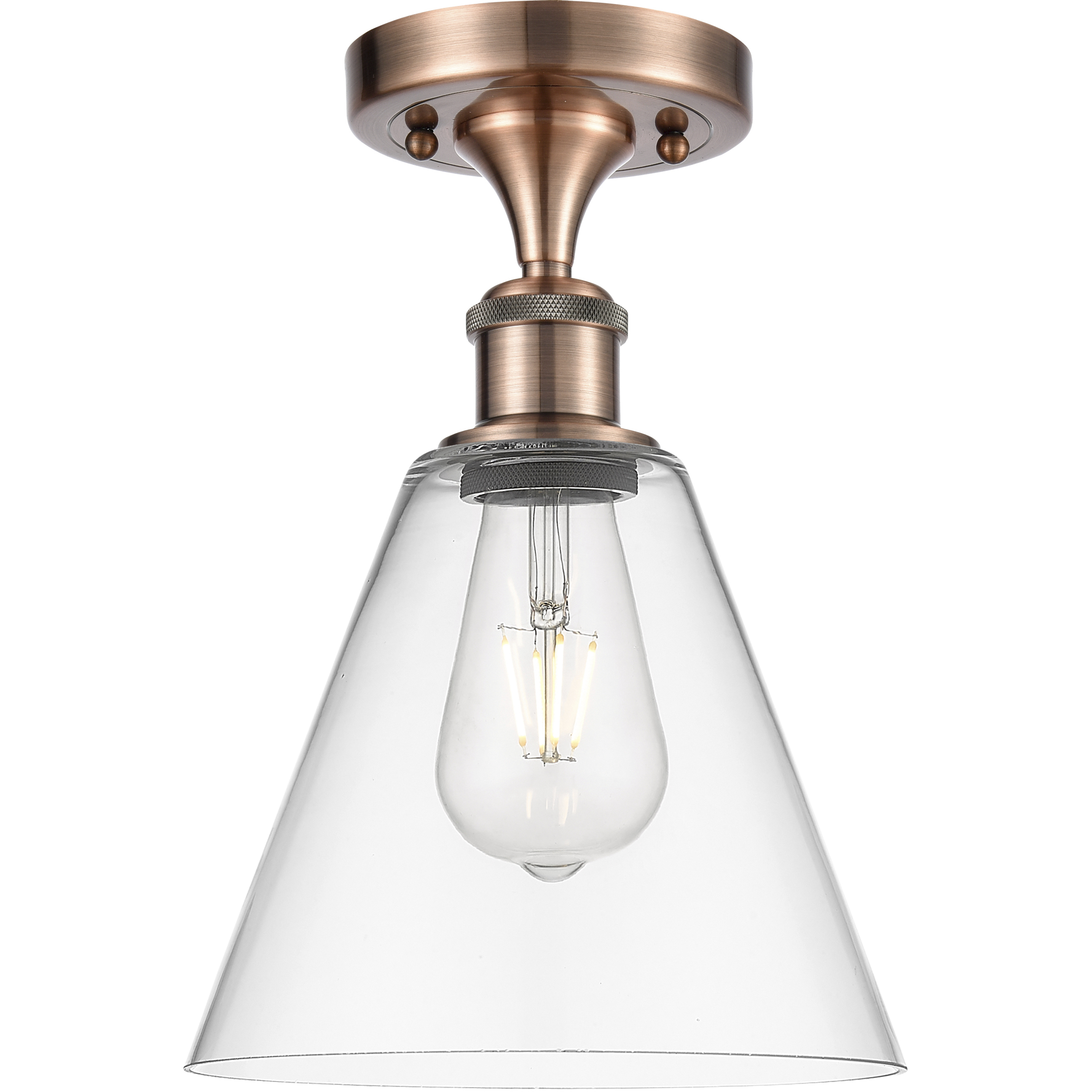 Berkshire 1 Light 8 inch Antique Copper Semi-Flush Mount Ceiling Light in Clear Glass