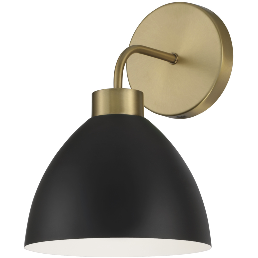 Ross 1 Light 7.5 inch Aged Brass Sconce Wall Light in Matte Black with White Interior