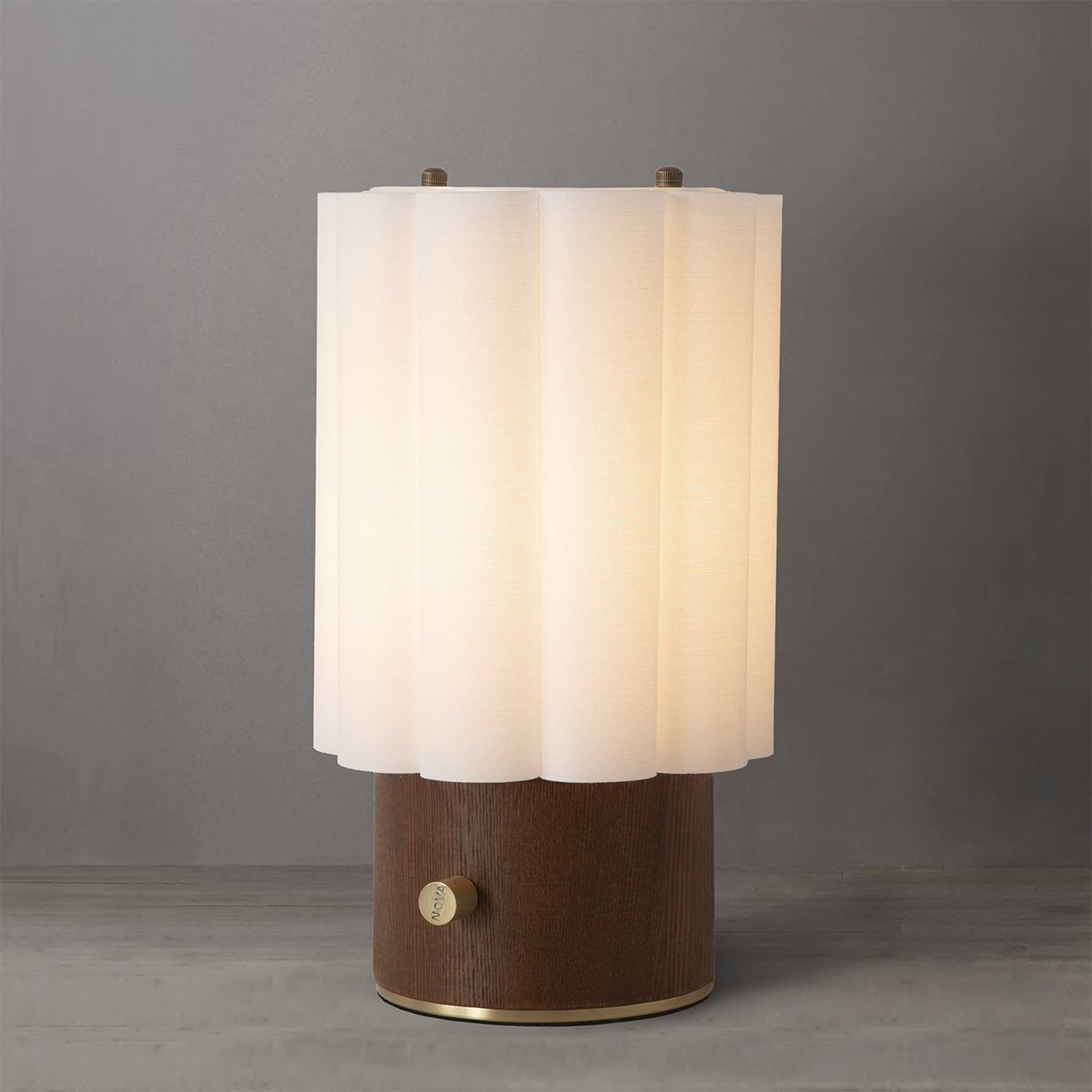 Scalloped 11.8 inch 9 watt Weathered Brass and Walnut Table Lamp Portable Light