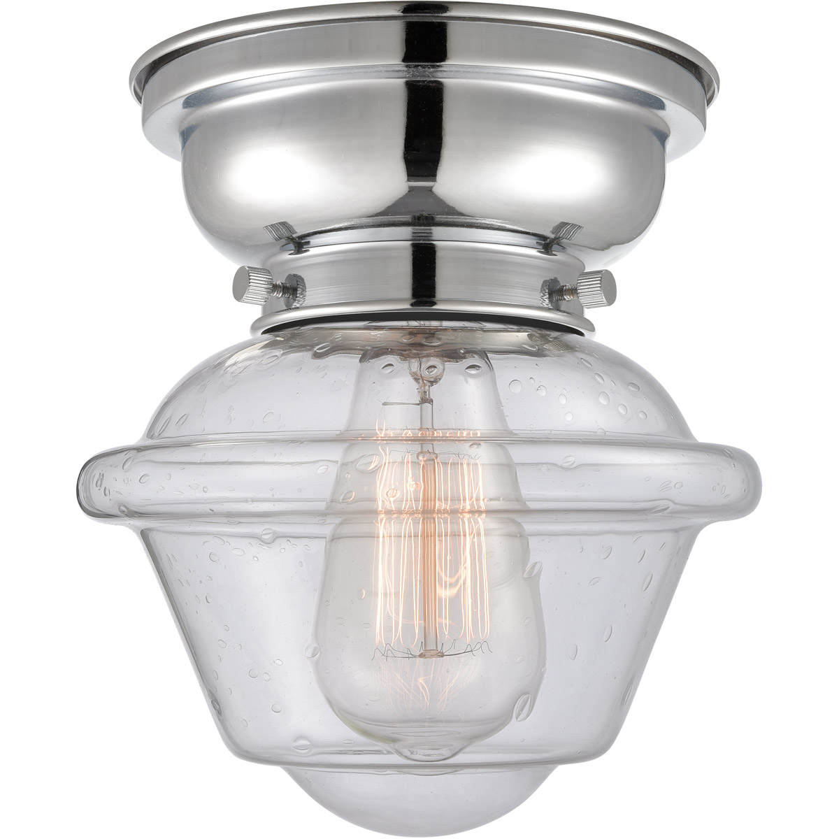 Aditi Small Oxford LED 7.5 inch Polished Chrome Flush Mount Ceiling Light in Seedy Glass, Aditi
