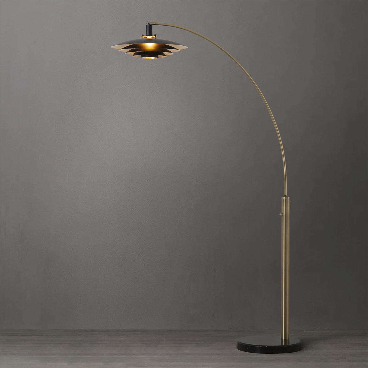 Rancho Mirage 87 inch 9 watt Weathered Brass and Black Arc Floor Lamp Portable Light