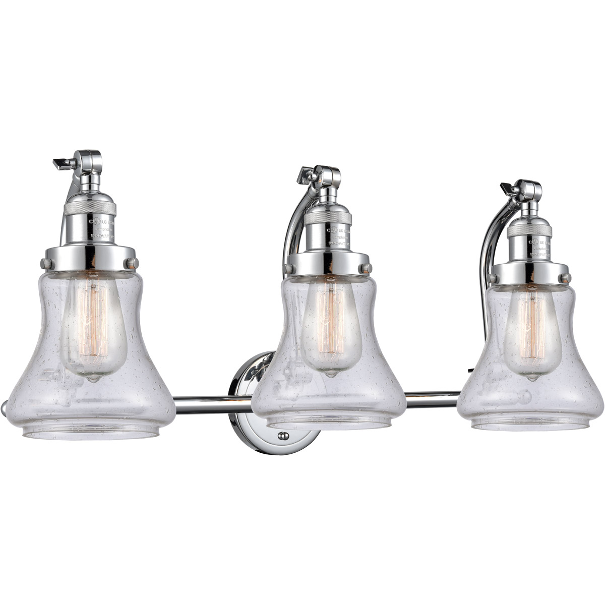 Franklin Restoration Bellmont LED 28 inch Polished Chrome Bath Vanity Light Wall Light in Seedy Glass, Franklin Restoration