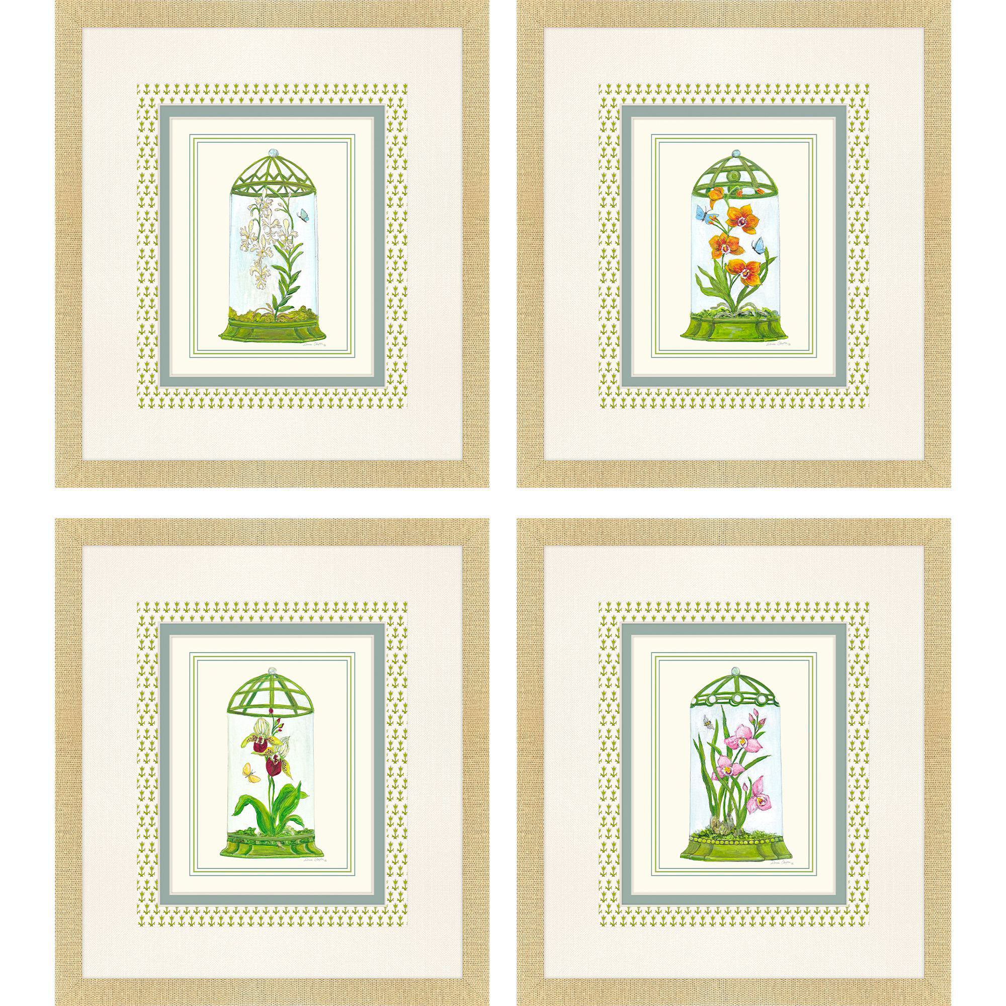 Cloche Green and Blue and Beige and Multi Framed Art