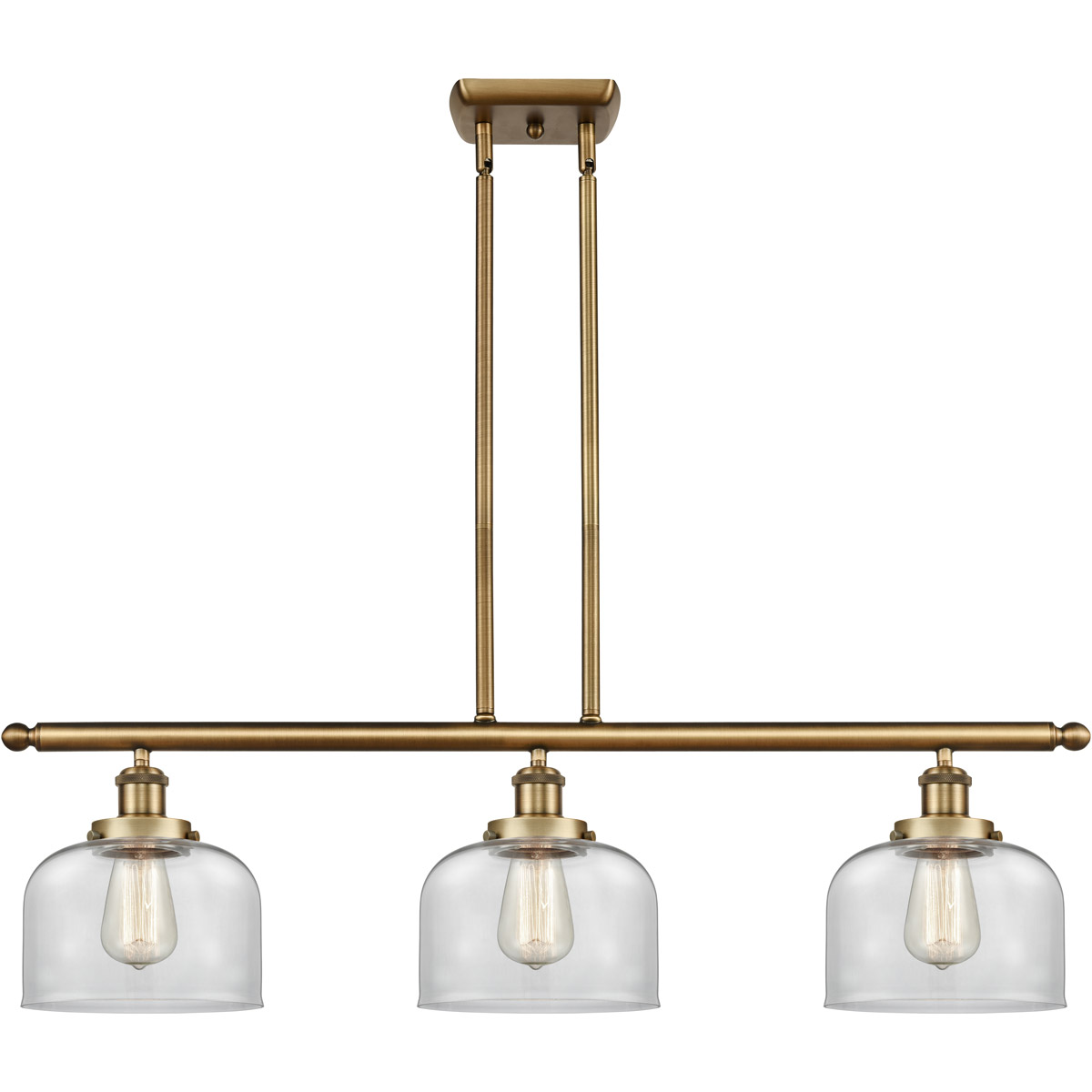 Ballston Large Bell 3 Light 36 inch Brushed Brass Island Light Ceiling Light in Clear Glass