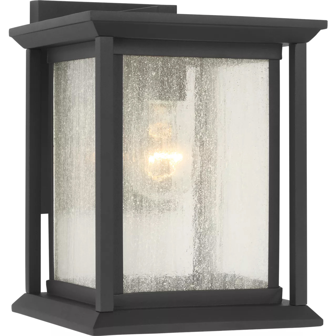 Audley 1 Light 10 inch Textured Black Outdoor Wall Lantern in Distressed Seeded Glass, Small