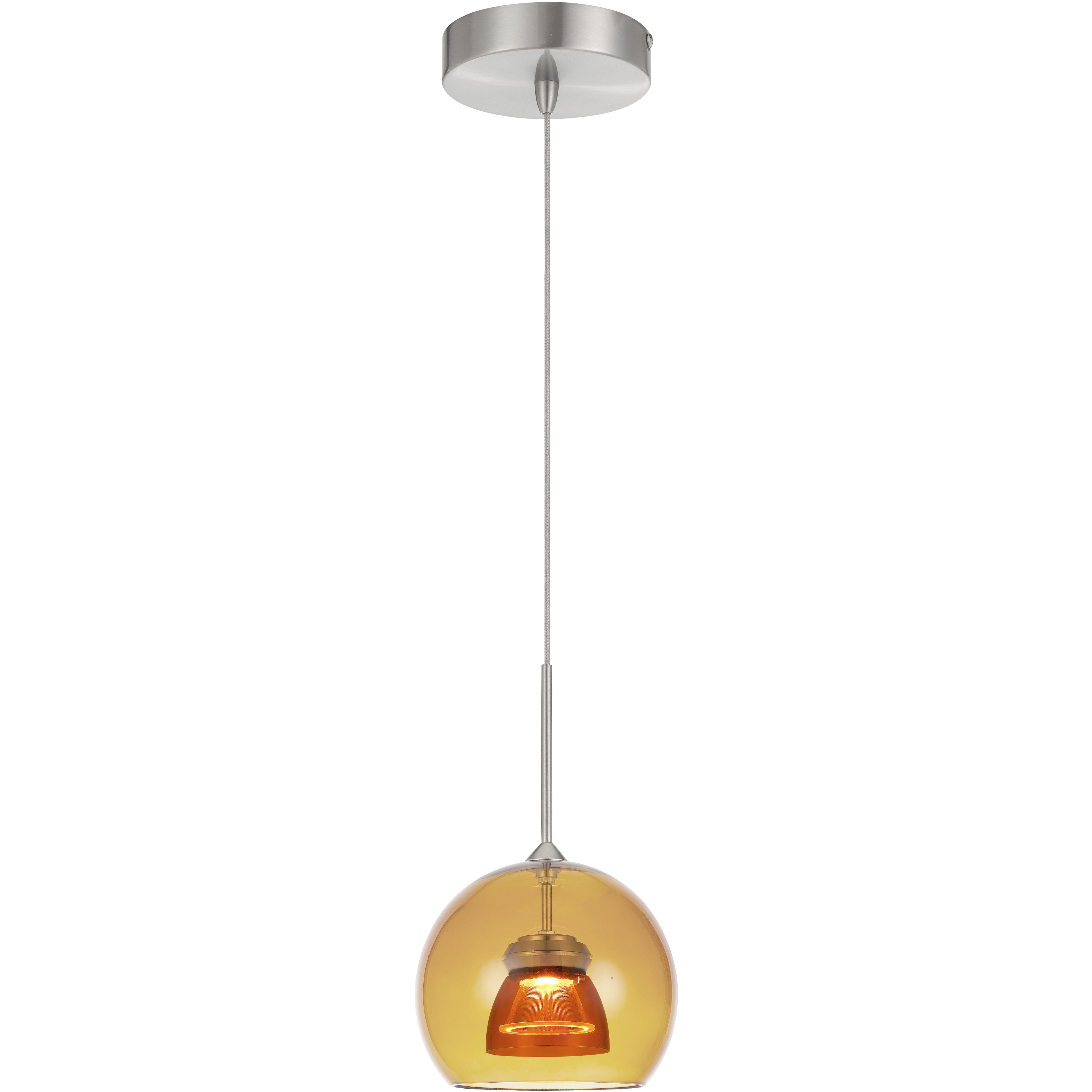 Double Glass LED 6 inch Amber/Yellow Mini Pendant Ceiling Light in Amber Glass