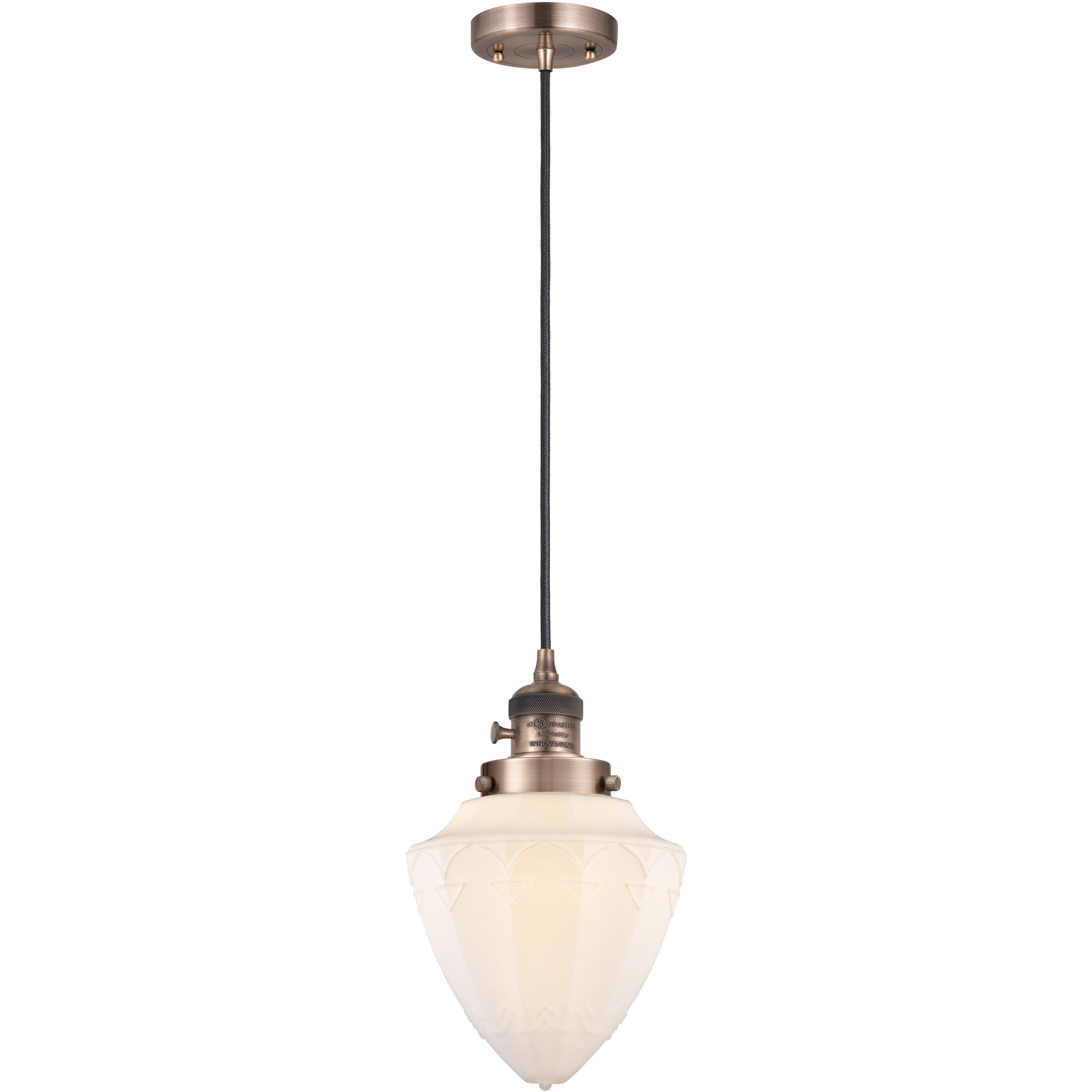 Franklin Restoration Bullet LED 7 inch Antique Copper Mini Pendant Ceiling Light in Matte White