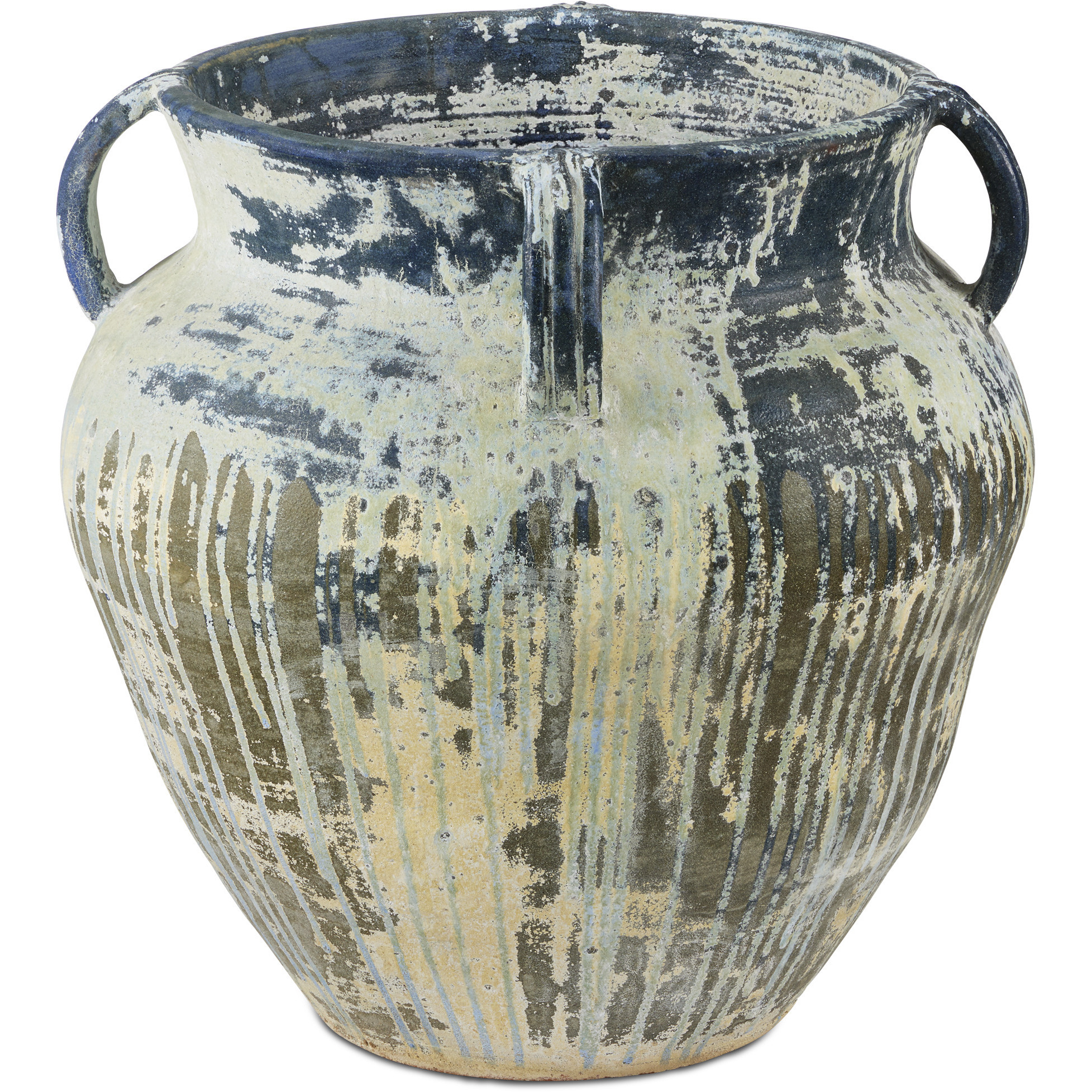 Agrigento Antique White and Blue Drip Outdoor Planter