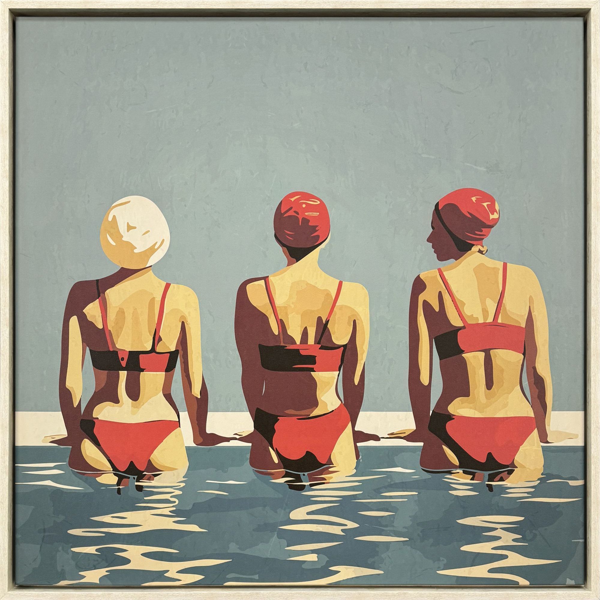 Red / Two Friends at the Beach Turquoise and Beige and Multi and Red Canvas