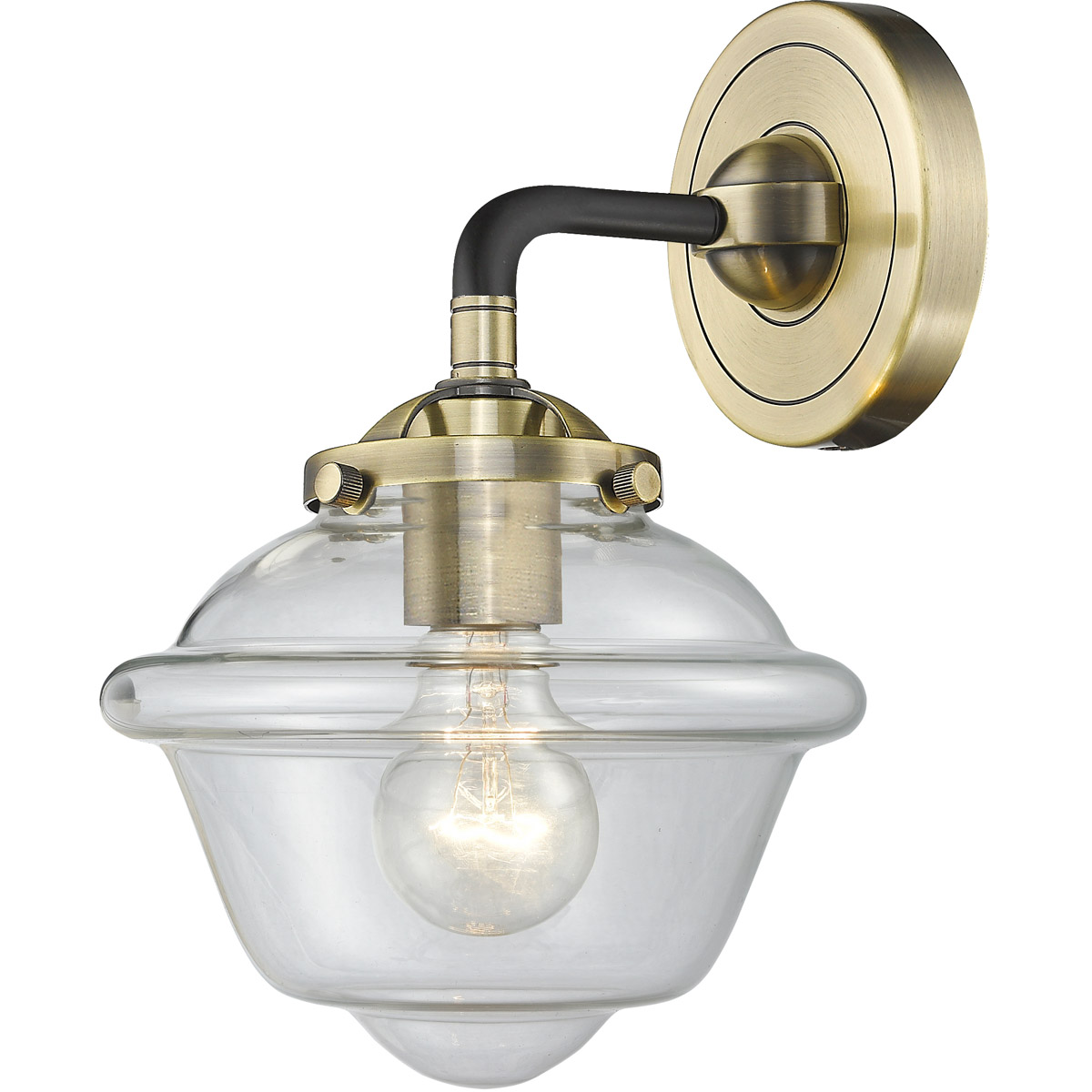 Nouveau Small Oxford 1 Light 8 inch Black Antique Brass Sconce Wall Light in Clear Glass, Nouveau