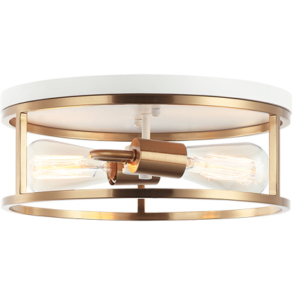 Clarke 2 Light 13 inch White and Aged Gold Brass Flush Mount Ceiling Light