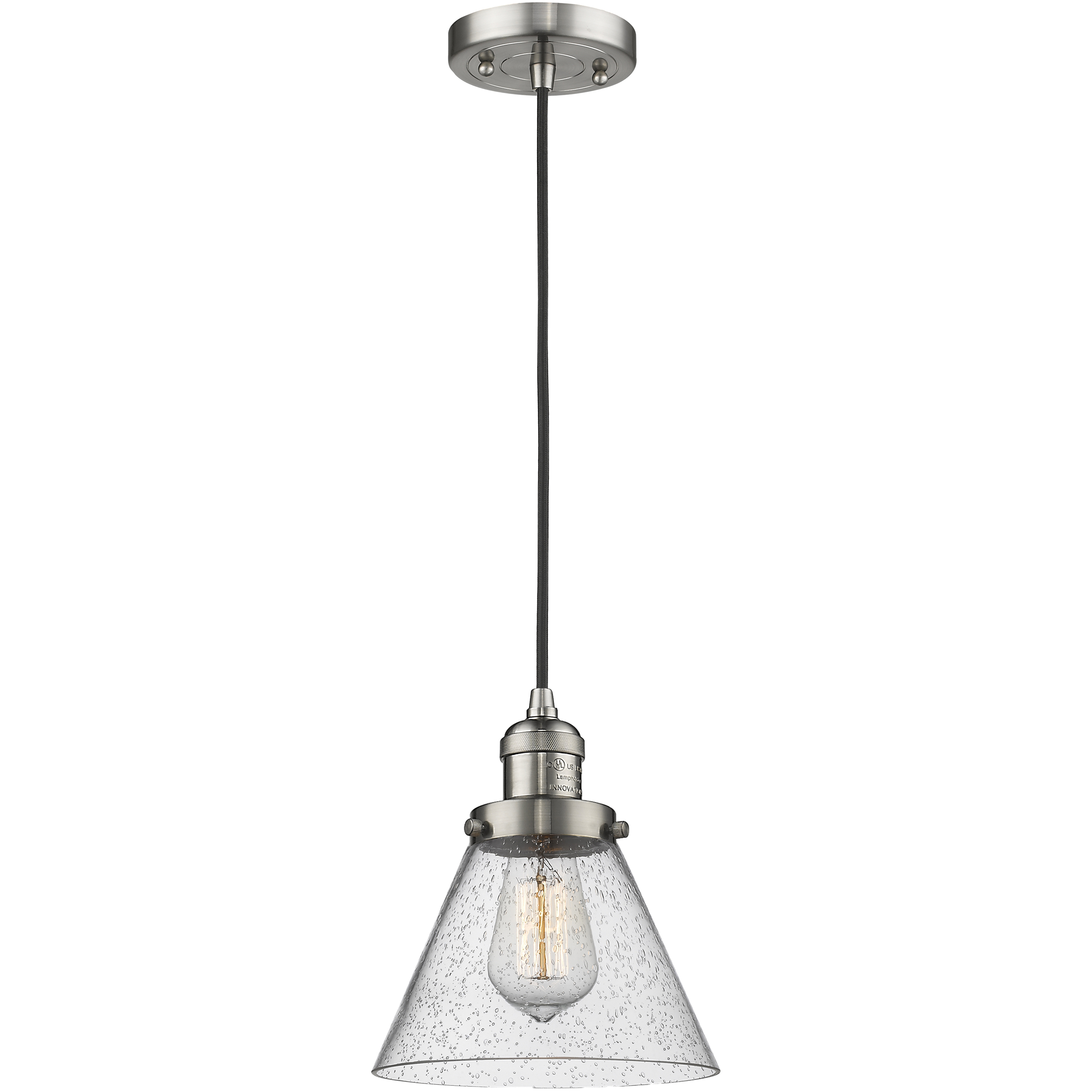 Franklin Restoration Cone 1 Light 8 inch Brushed Satin Nickel Mini Pendant Ceiling Light in Incandescent, Seedy, Franklin Restoration