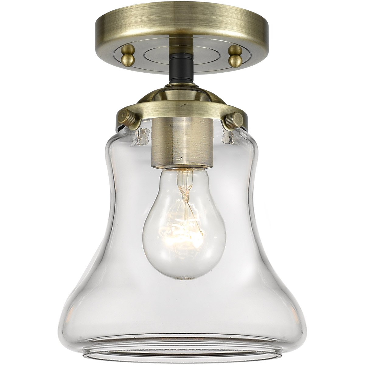 Nouveau Bellmont 1 Light 6 inch Black Antique Brass Semi-Flush Mount Ceiling Light in Clear Glass, Nouveau