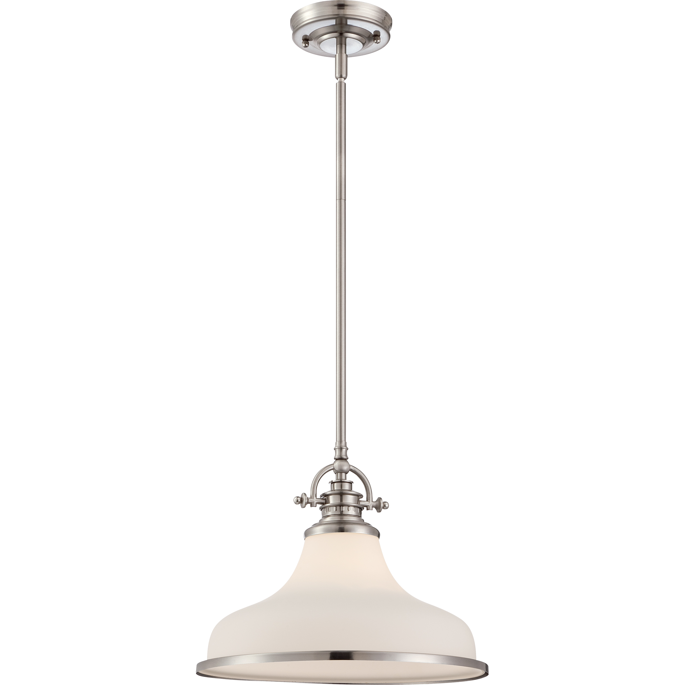 Grant 1 Light 13.5 inch Brushed Nickel Pendant Ceiling Light in Opal Etched Glass