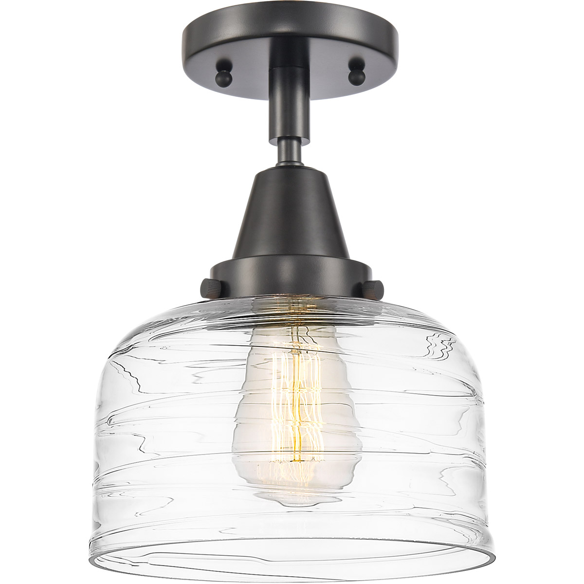 Franklin Restoration Bell LED 8 inch Matte Black Flush Mount Ceiling Light in Clear Deco Swirl Glass