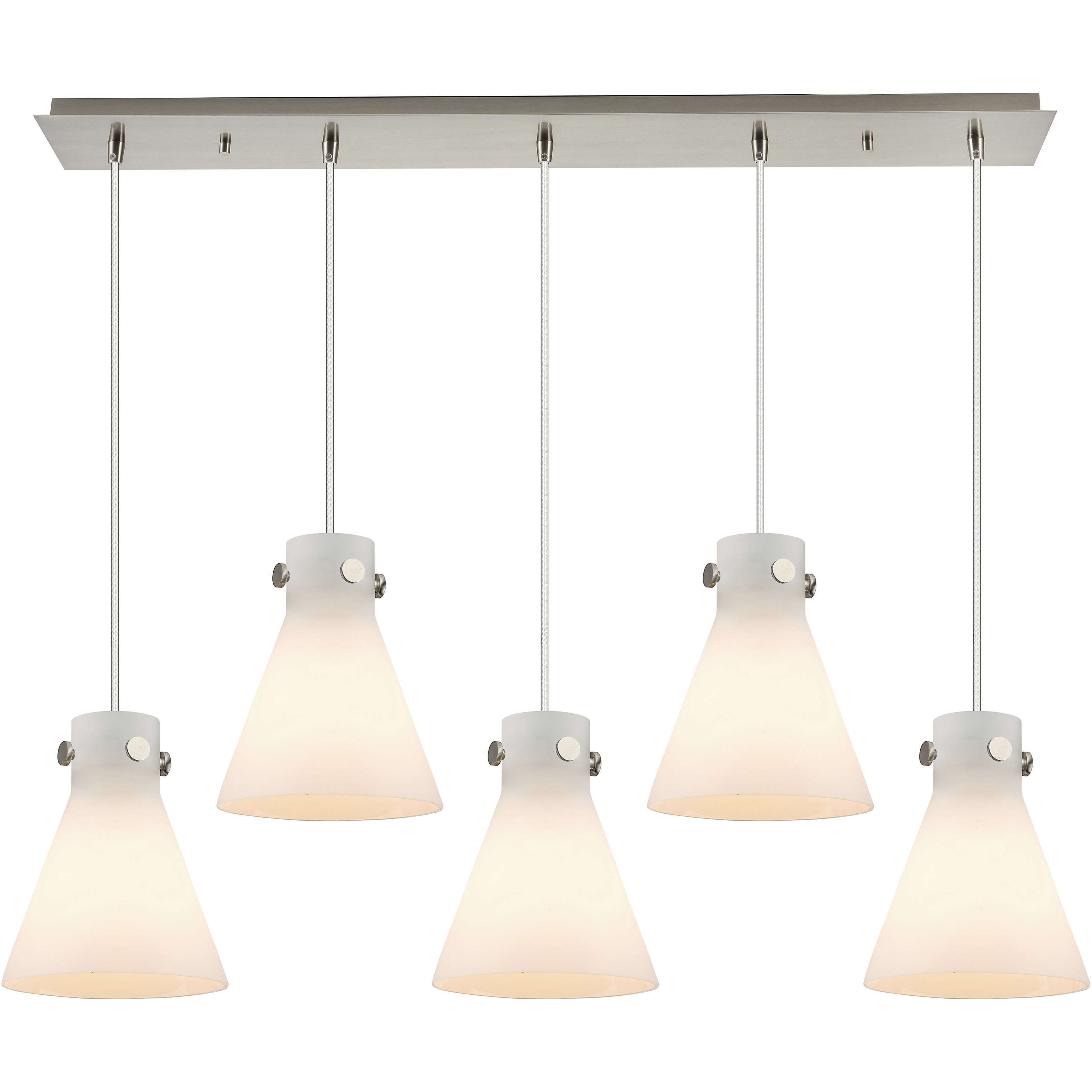 Newton Cone 5 Light 39.75 inch Brushed Satin Nickel Linear Pendant Ceiling Light in White Glass
