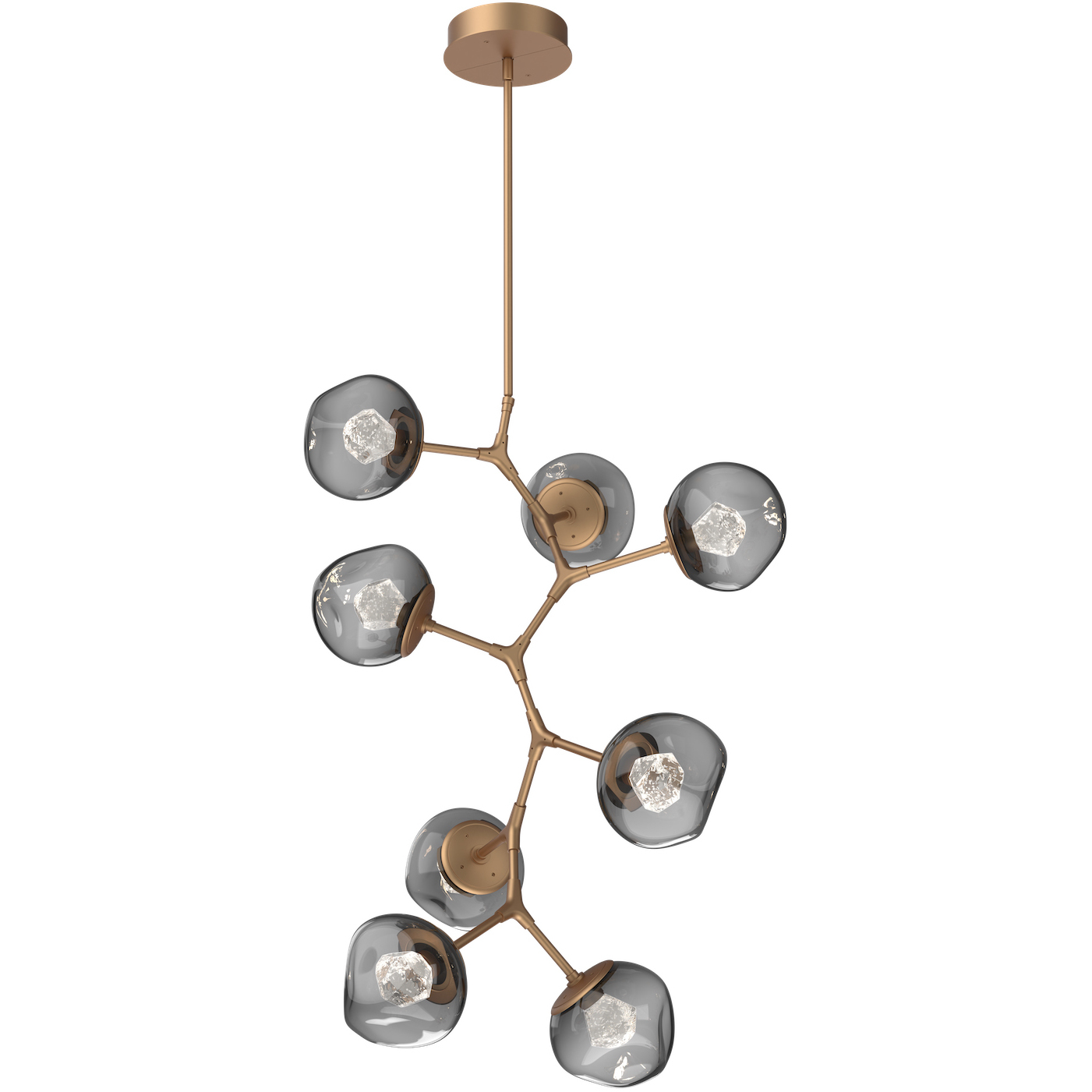 Luna LED Novel Brass Multi-Pendant Ceiling Light in 2700K LED, Zircon Inner - Smoke Outer, Modern Vine
