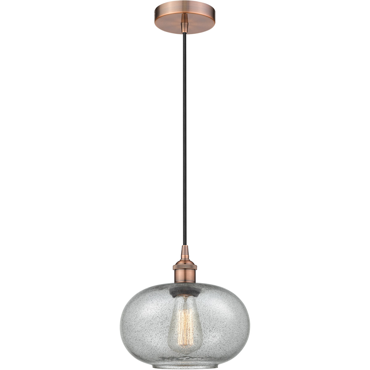 Edison Gorham 1 Light 9.5 inch Antique Copper Mini Pendant Ceiling Light in Charcoal Glass