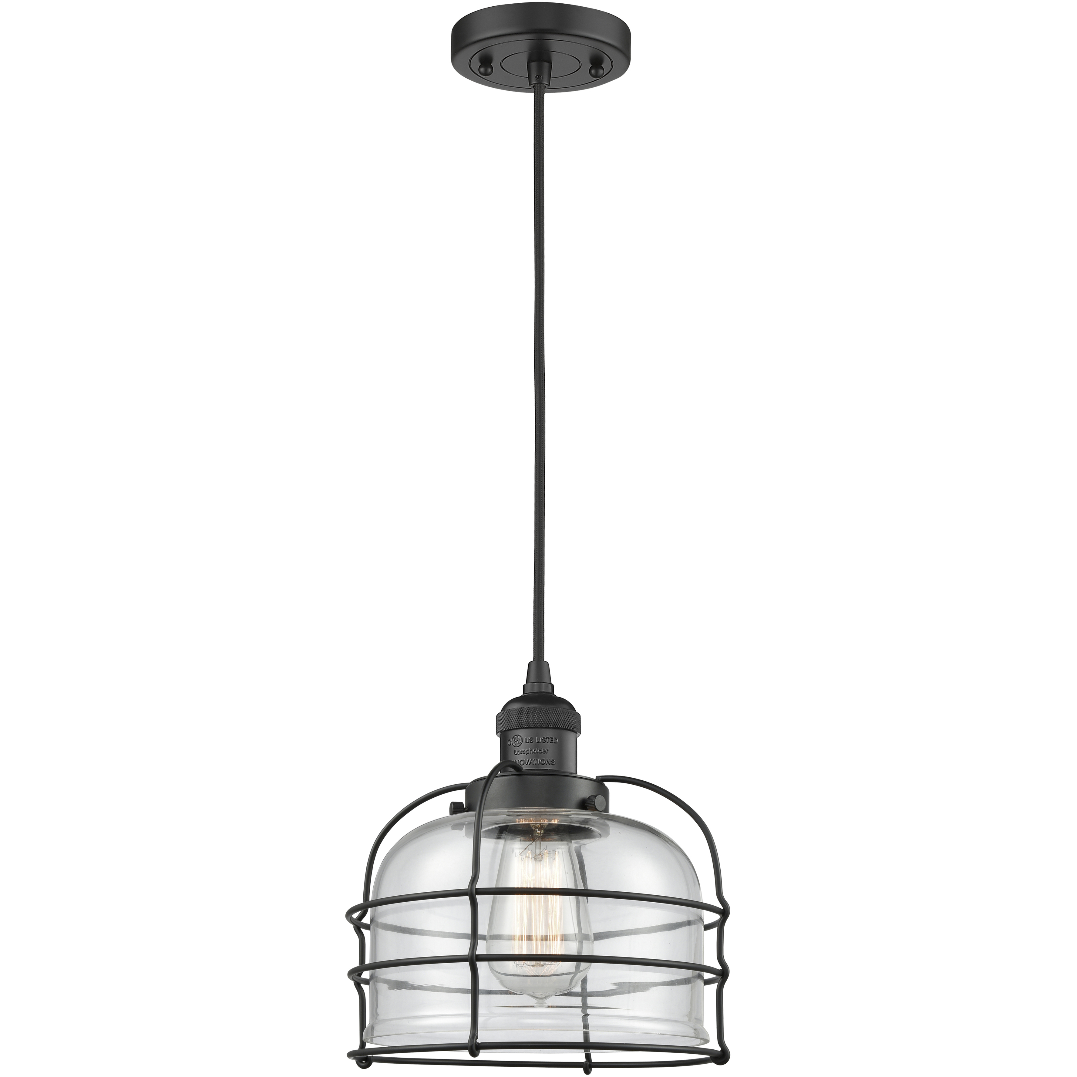 Franklin Restoration Bell Cage 1 Light 9 inch Matte Black Mini Pendant Ceiling Light in Incandescent, Clear, Franklin Restoration