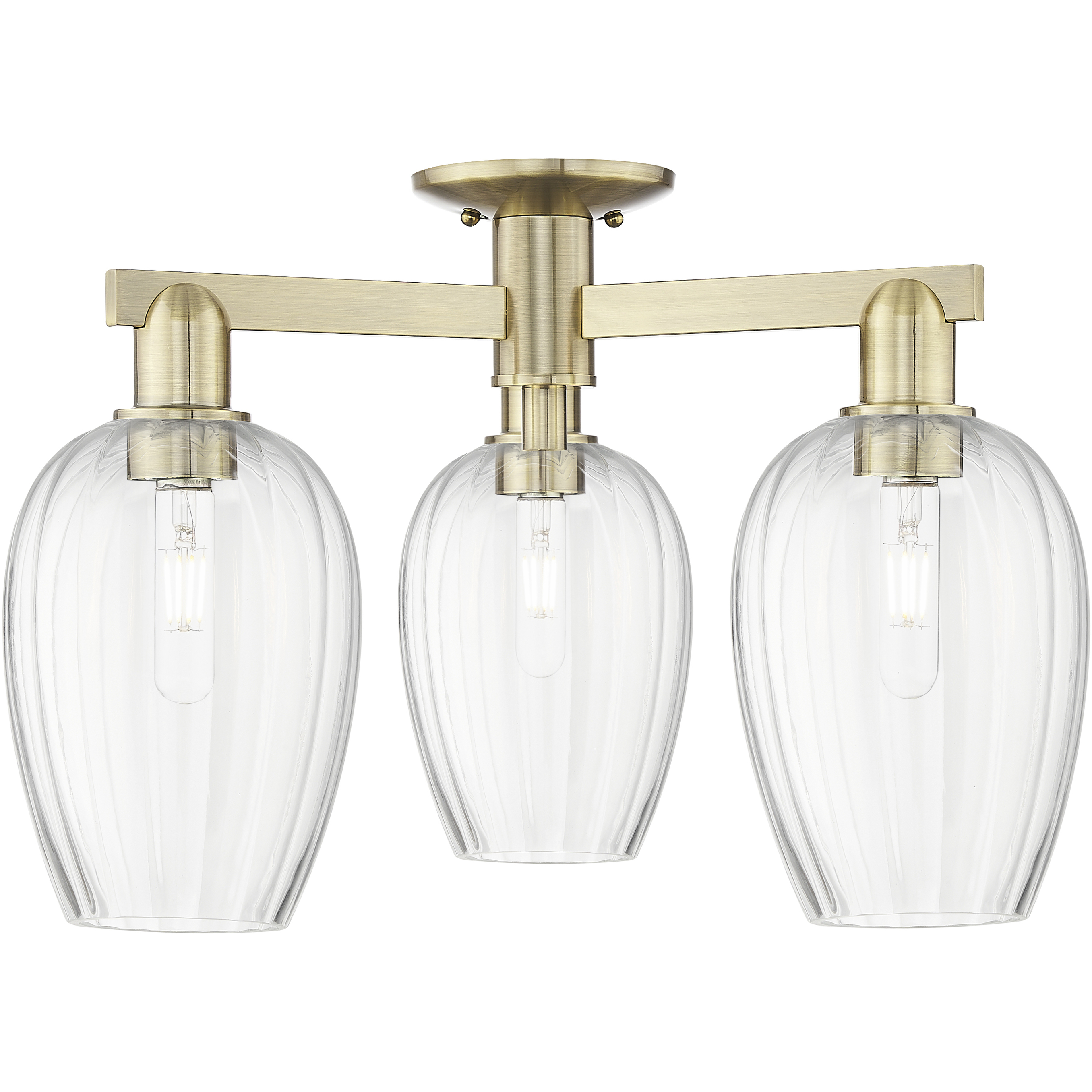Preston 3 Light 23.75 inch Antique Brass Semi-Flush Mount Ceiling Light in Clear Glass