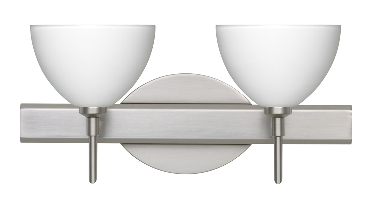 Brella 2 Light 15 inch Satin Nickel Vanity Lighting Wall Light in Halogen, White Glass