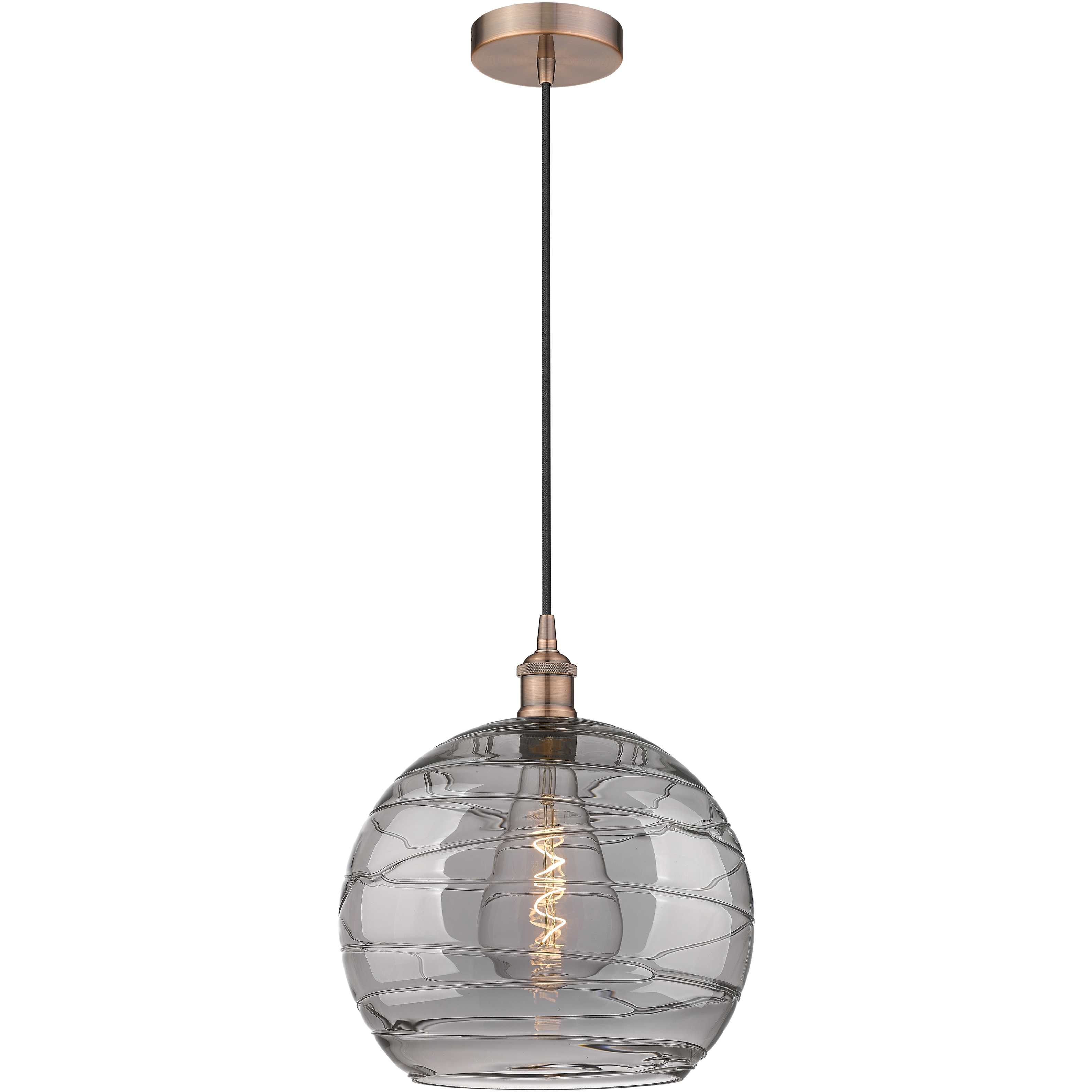 Edison Athens Deco Swirl 1 Light 13.75 inch Antique Copper Cord Hung Pendant Ceiling Light