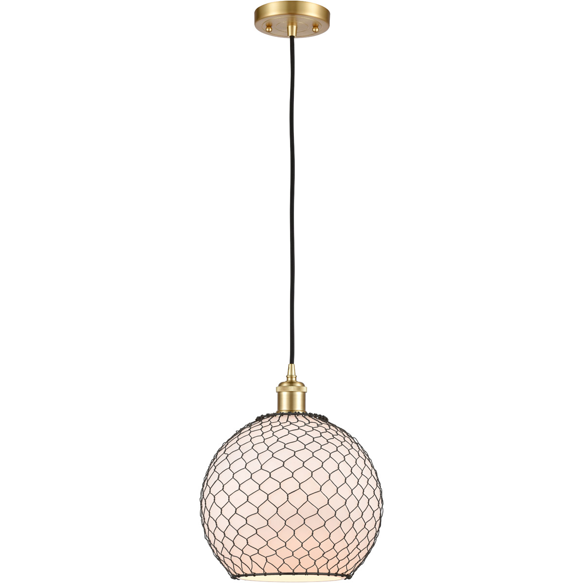 Ballston Large Farmhouse Chicken Wire 1 Light 10 inch Satin Gold Mini Pendant Ceiling Light, Ballston