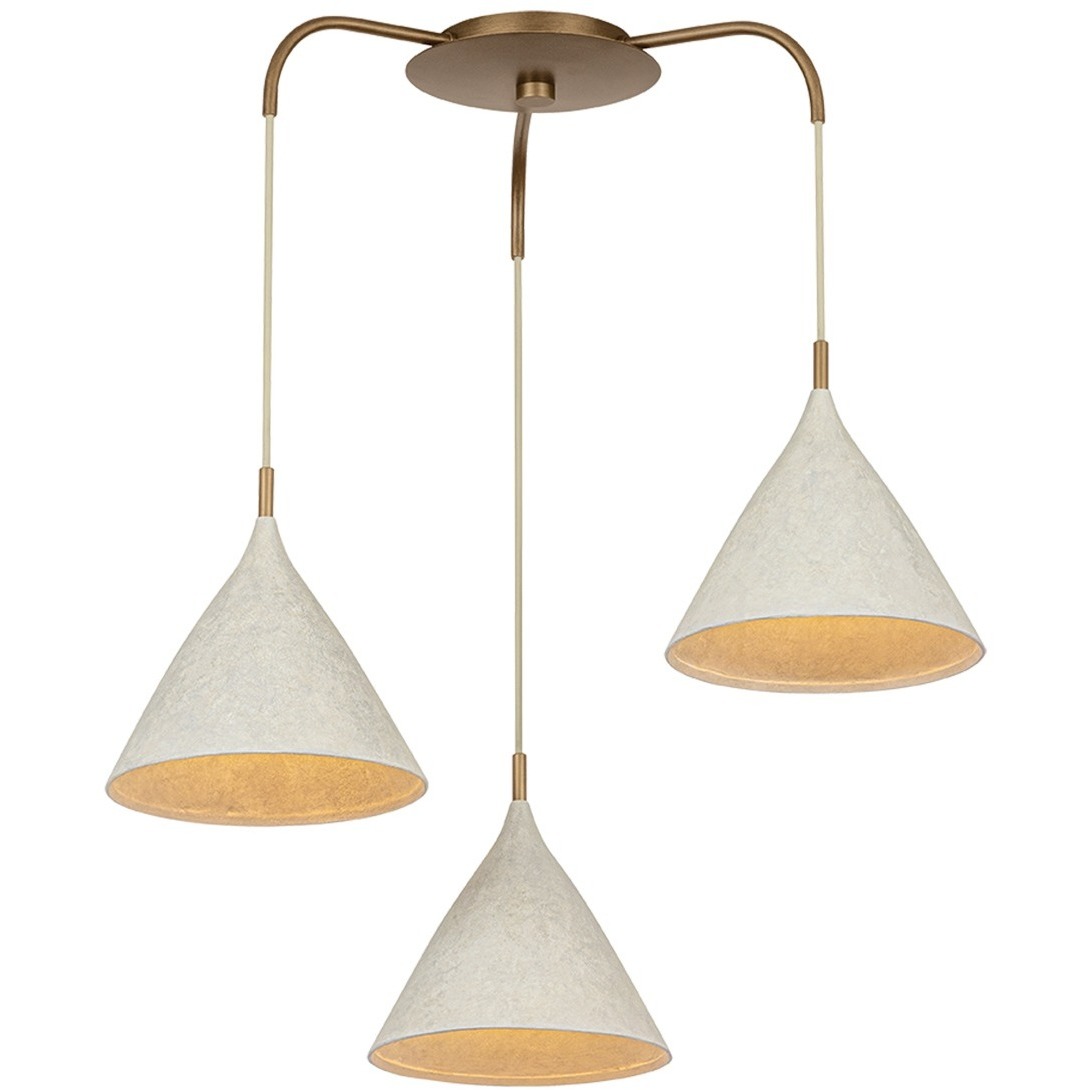Benson 3 Light 30.25 inch Patina Brass and Limewash Plaster Chandelier Ceiling Light