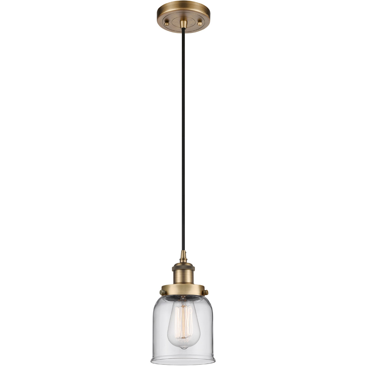 Ballston Small Bell 1 Light 5 inch Brushed Brass Mini Pendant Ceiling Light in Clear Glass