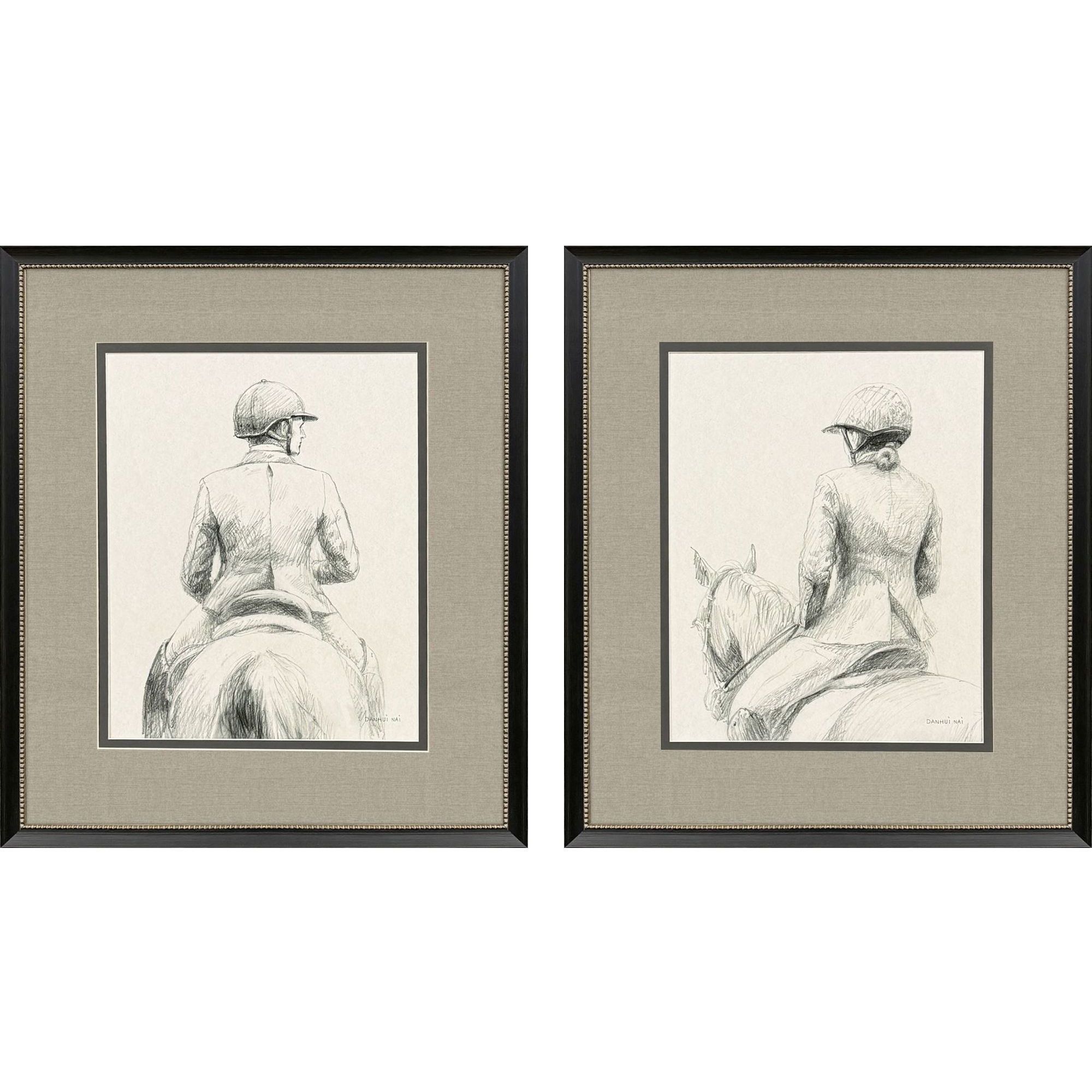 English Rider Gray and Beige and Brown and Sepia Framed Art