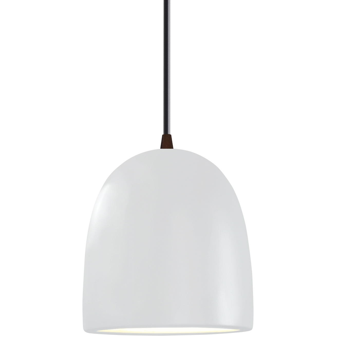 Radiance Collection - Bell Single Drop Pendant in Dark Bronze, Replaceable Bulb, Gloss White outside and inside, Black, Form+Finish+Function