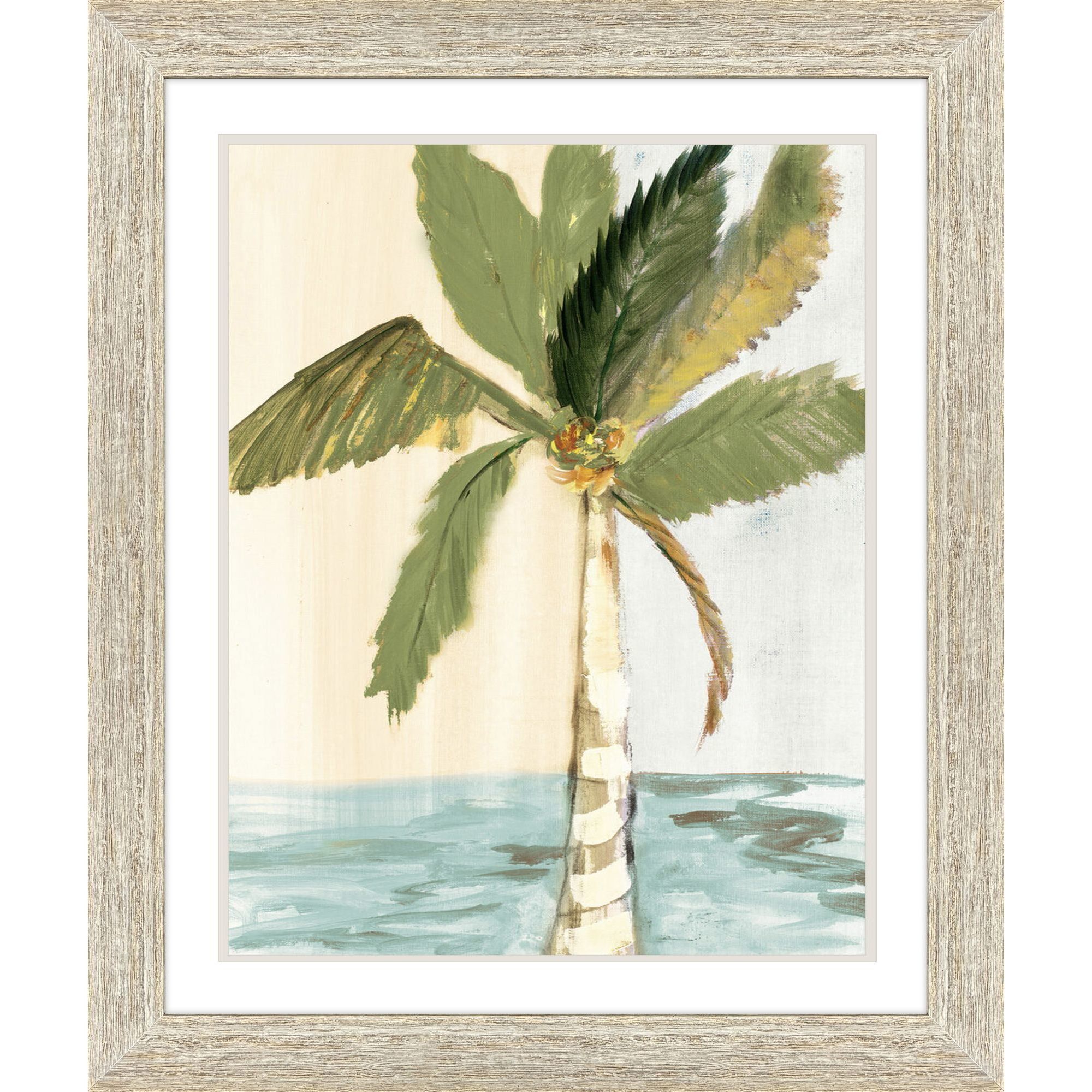 Oasis Palm Green and Turquoise and Yellow and Brown Framed Art, Propac
