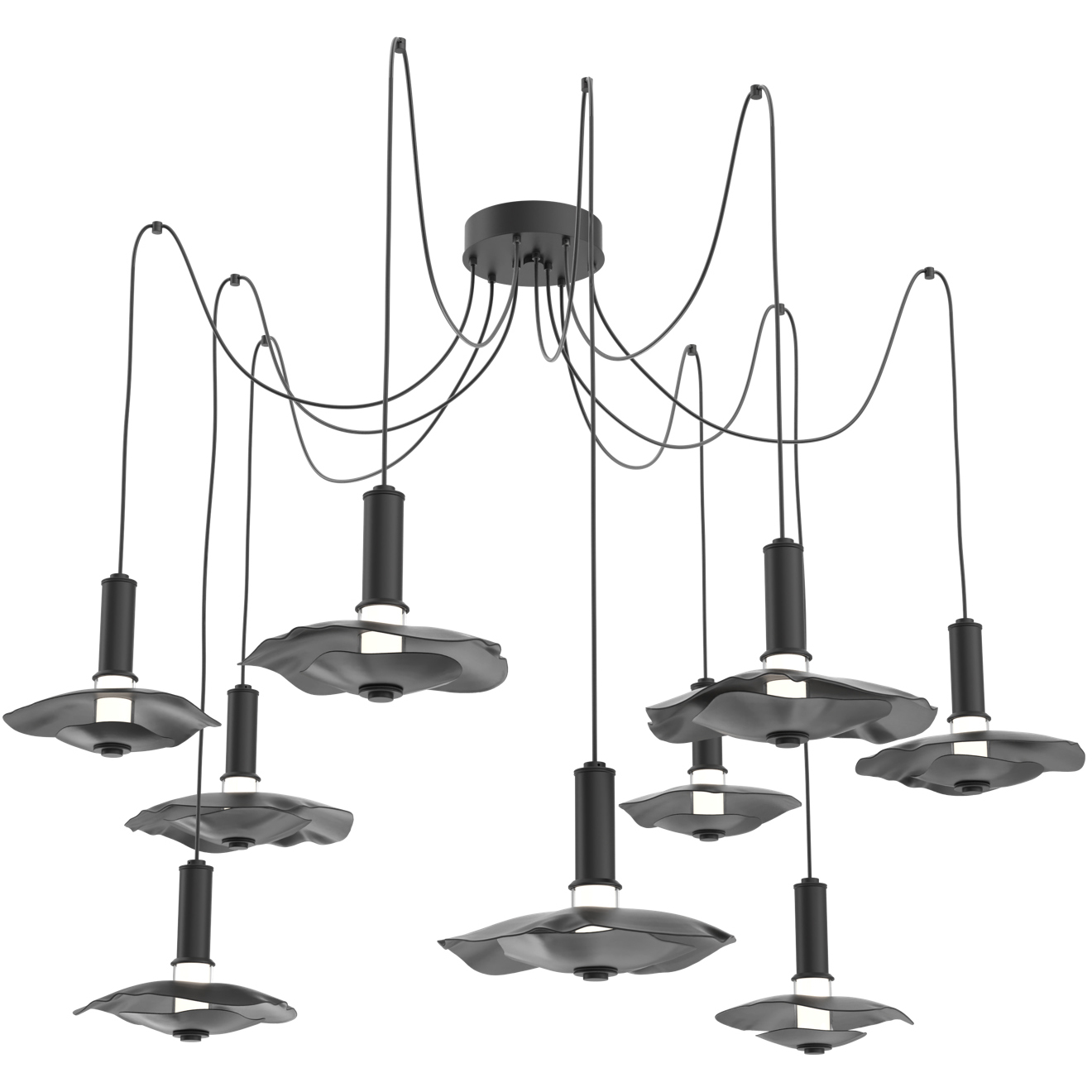 Cumulus LED 60 inch Matte Black with Black Metal Swag Multi-Pendant Chandelier Ceiling Light in 3000K LED