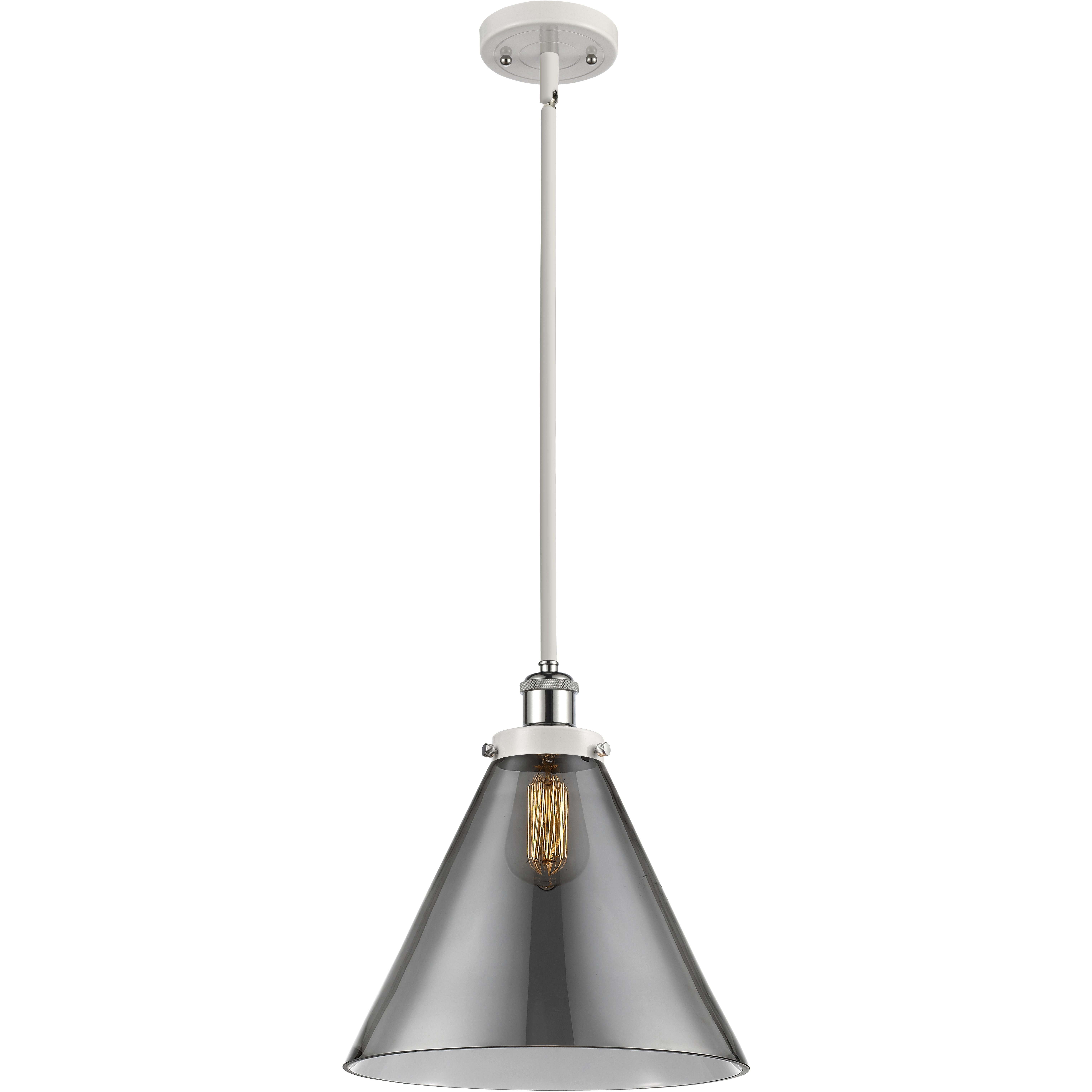 Ballston X-Large Cone LED 12 inch White and Polished Chrome Pendant Ceiling Light in Plated Smoke Glass