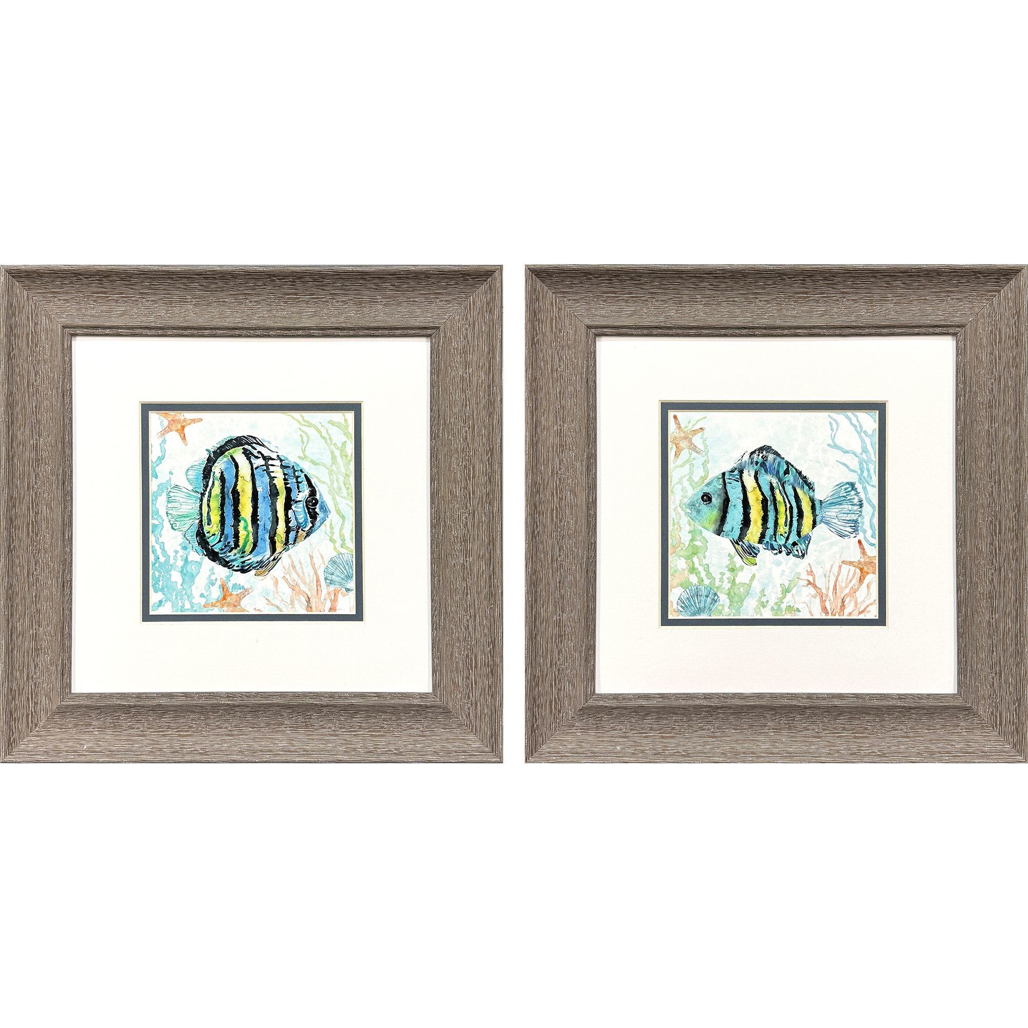 Striped Tropical Fish Blue and Multi and Green Framed Art, Propac