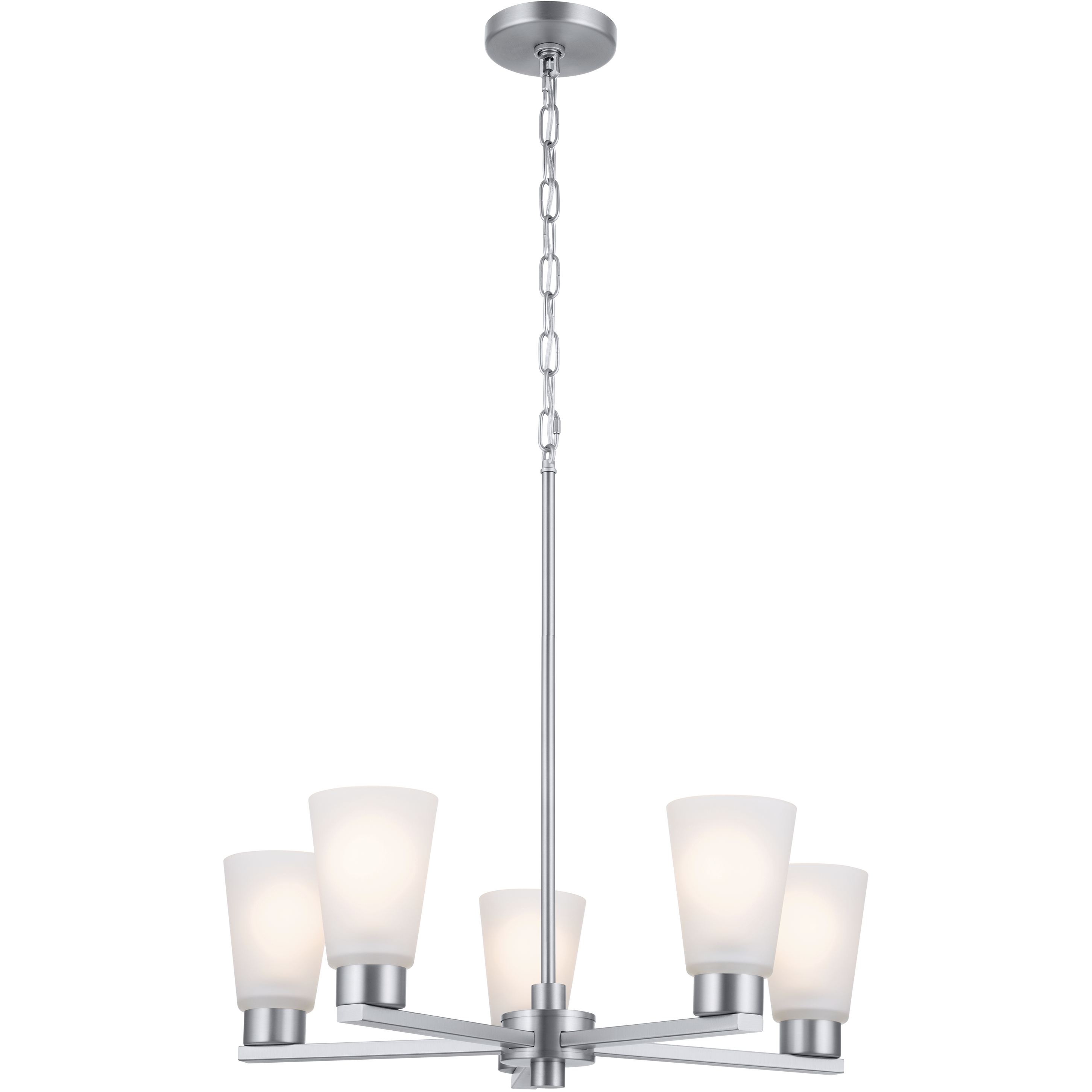 Stamos 5 Light Brushed Nickel Chandelier Ceiling Light, Medium, 1 Tier