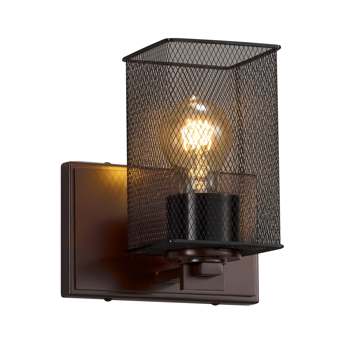 Wire Mesh 7 inch Polished Chrome Wall Sconce Wall Light in Square with Flat Rim, Era