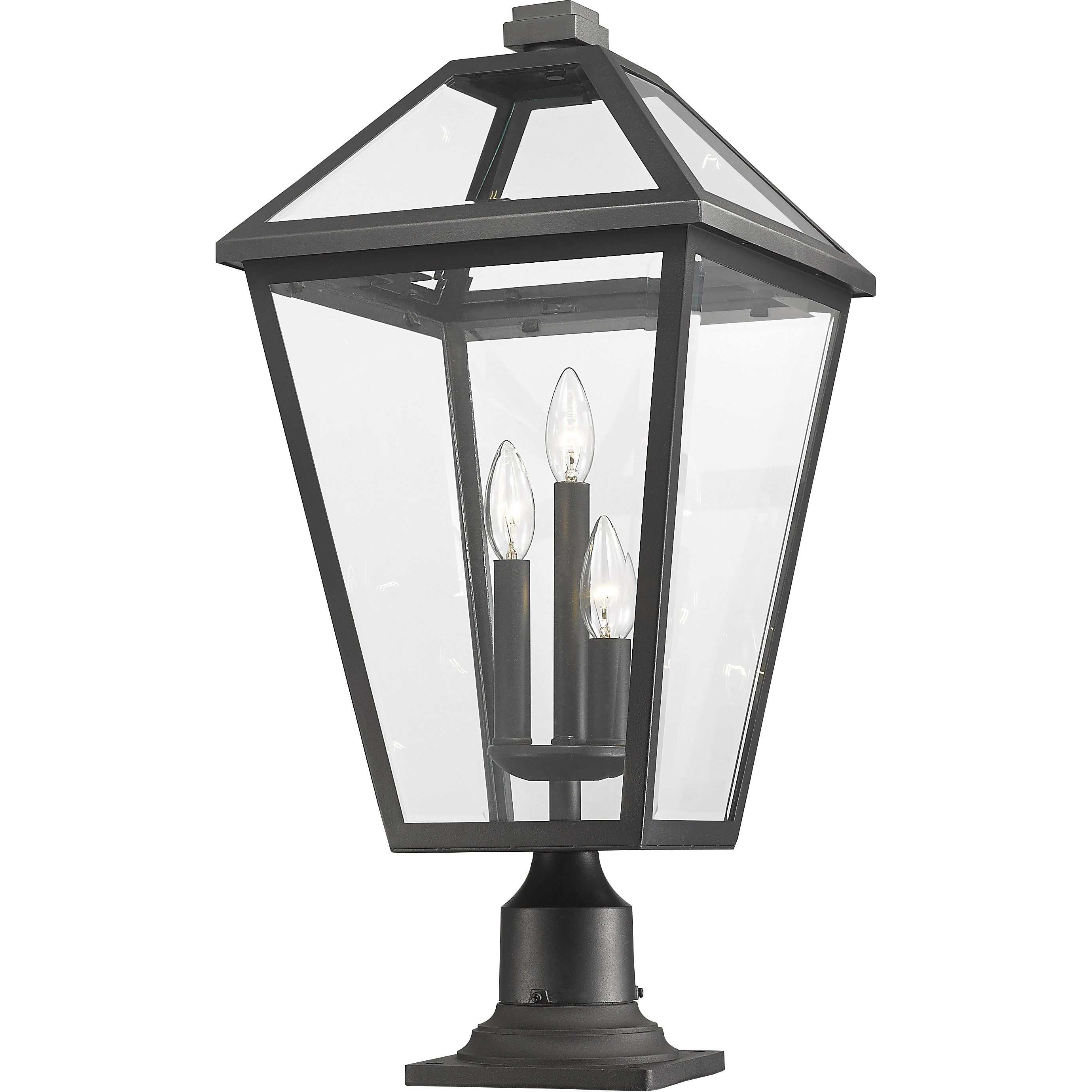Talbot 3 Light 25.75 inch Black Outdoor Pier Mounted Fixture in Clear Beveled Glass