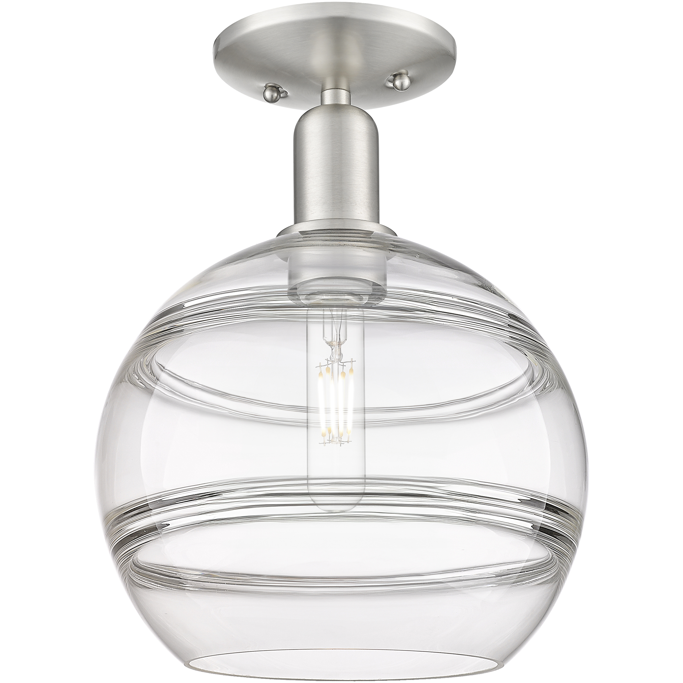 Arcadia Rochester 1 Light 10 inch Brushed Satin Nickel Semi-Flush Mount Ceiling Light in Clear
