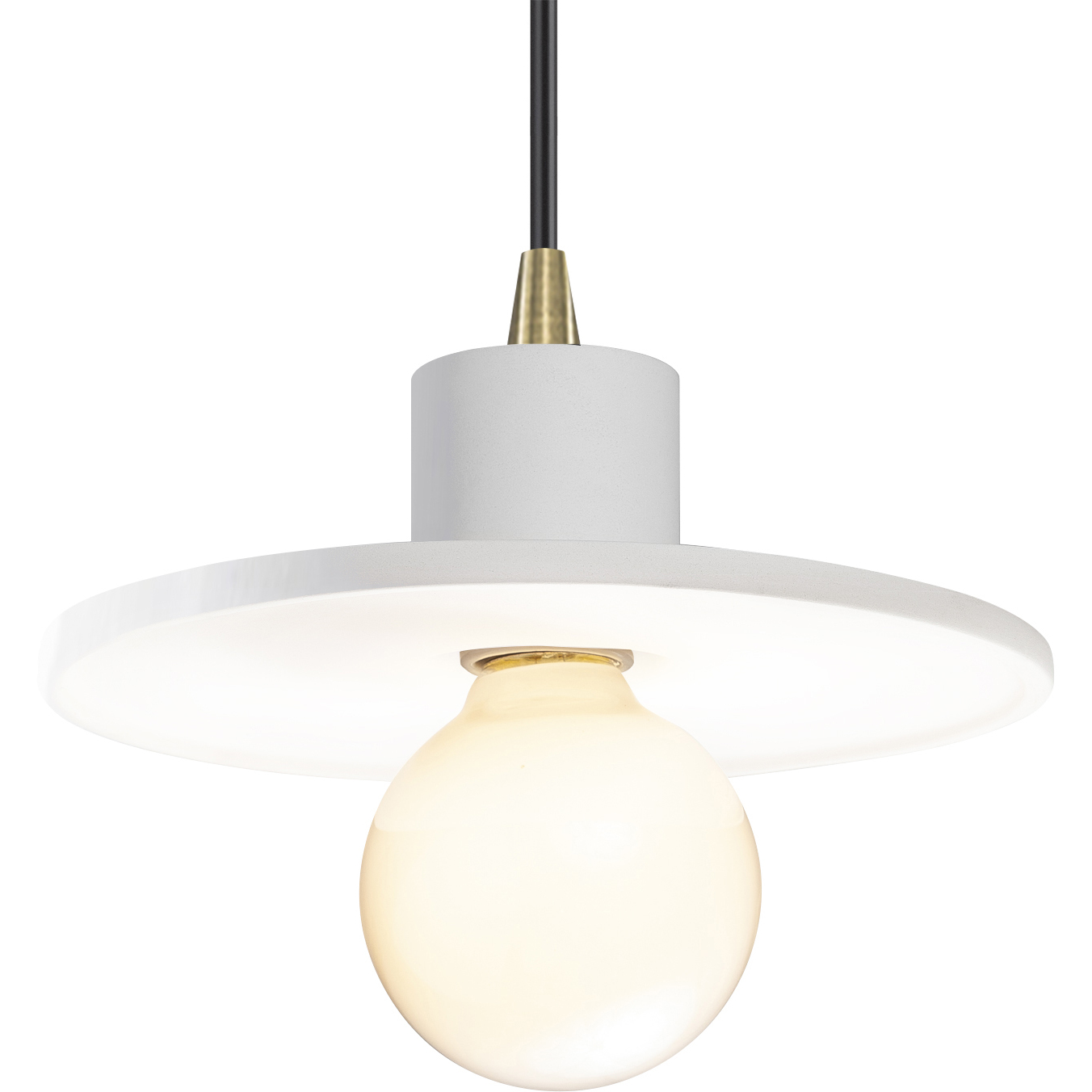 Radiance Collection - Saucer 1 Light 8 inch Gloss White Pendant Ceiling Light in Antique Brass, Black Cord, Form+Finish+Function