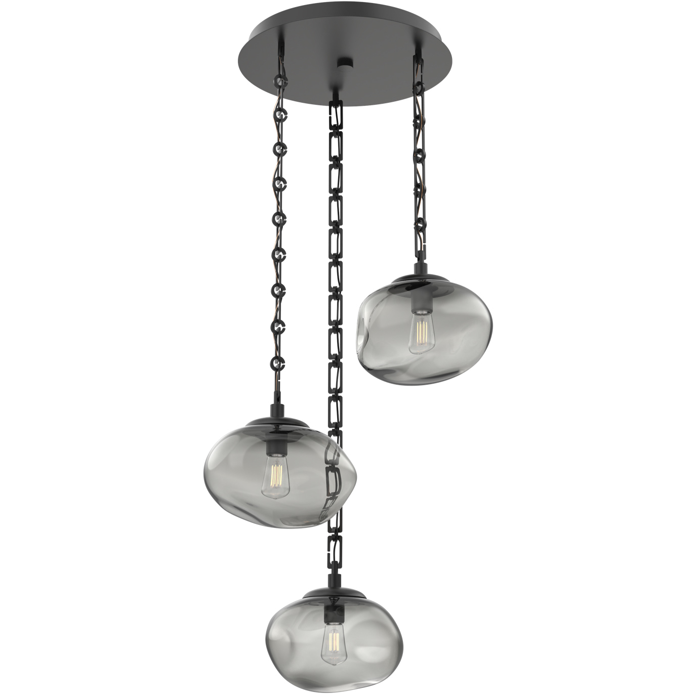 Nova 3 Light 22.2 inch Matte Black Multi-Pendant Ceiling Light in Smoke, Rectangular Chain