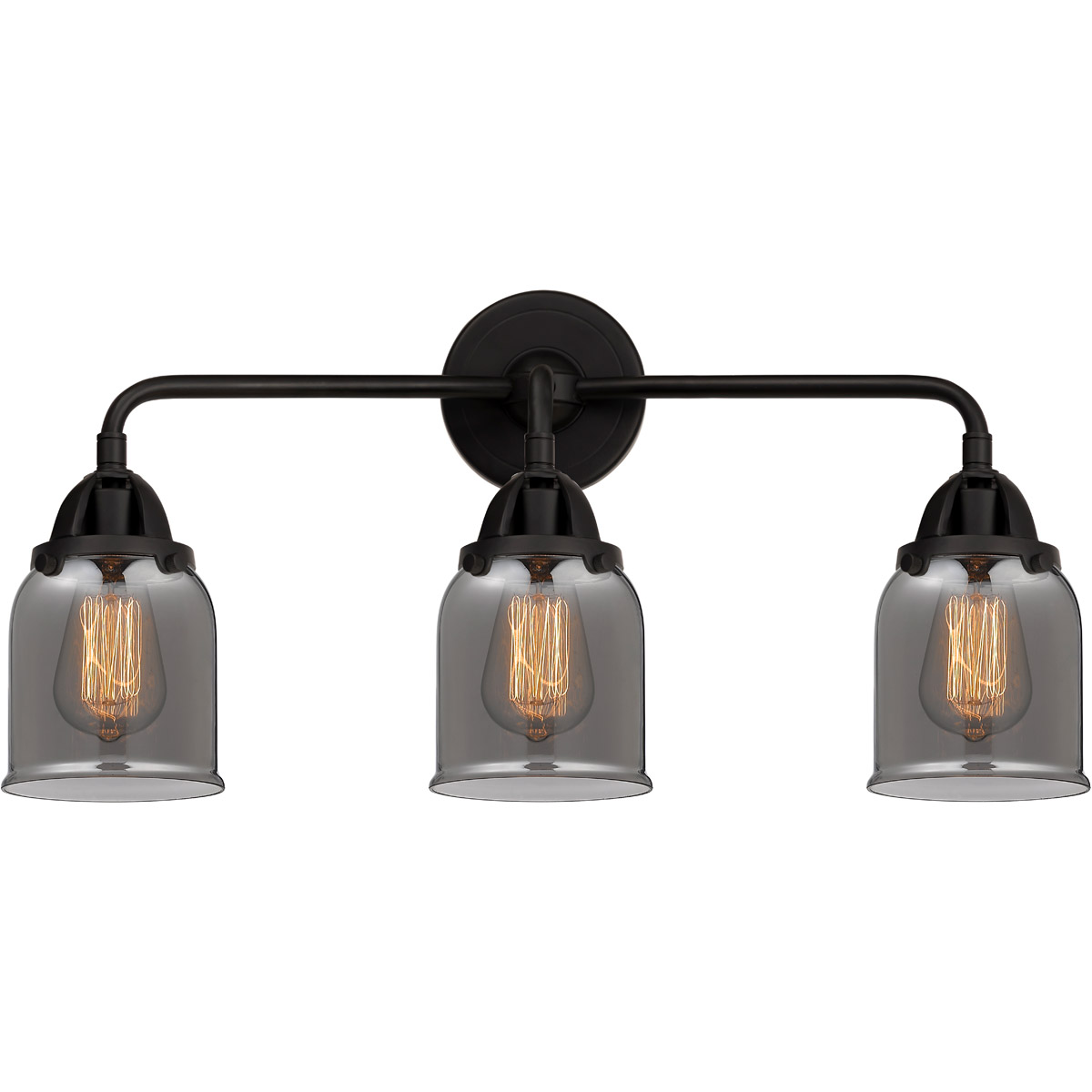Nouveau 2 Small Bell LED 23 inch Matte Black Bath Vanity Light Wall Light in Plated Smoke Glass