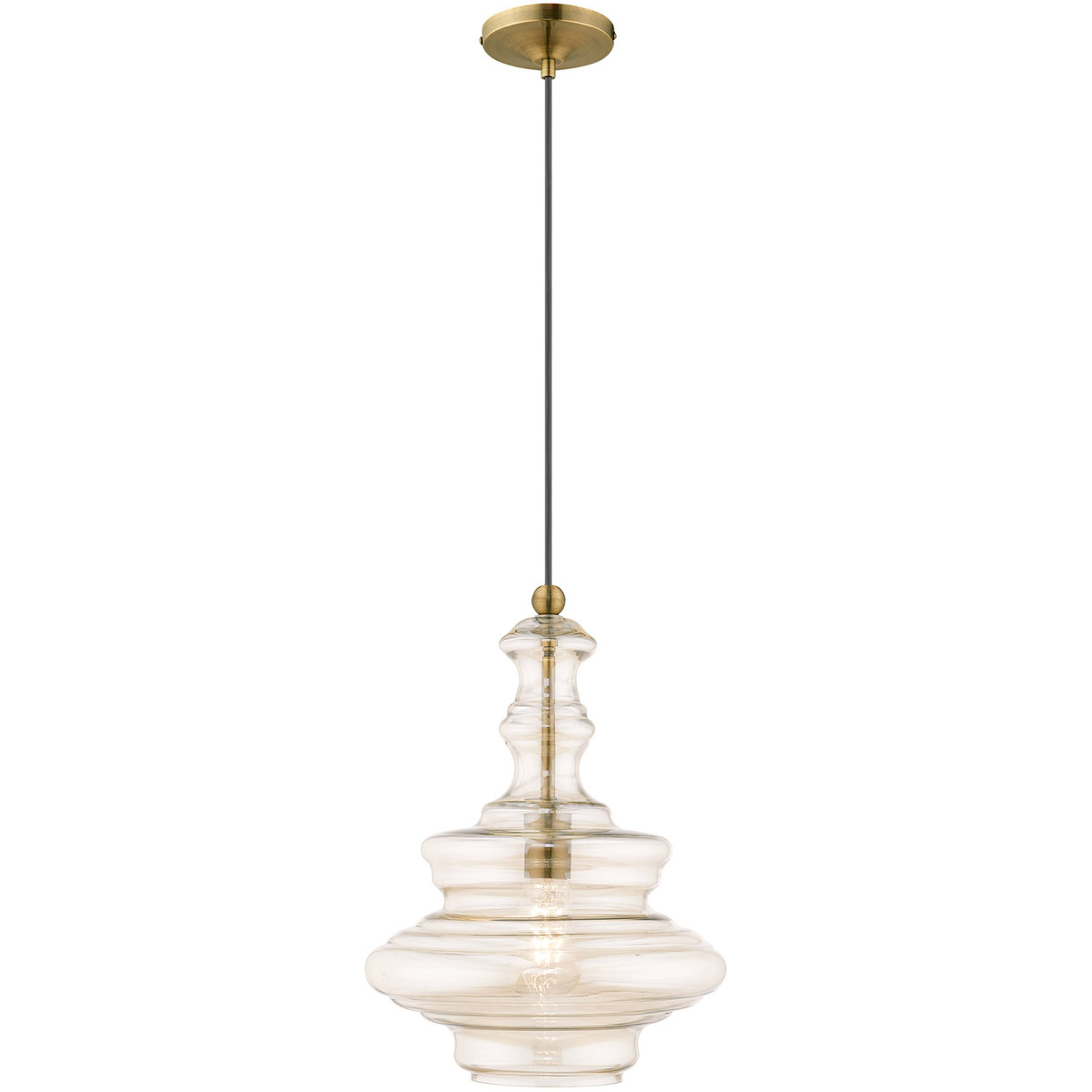Art Glass 1 Light 12.25 inch Antique Brass Mini Pendant Ceiling Light