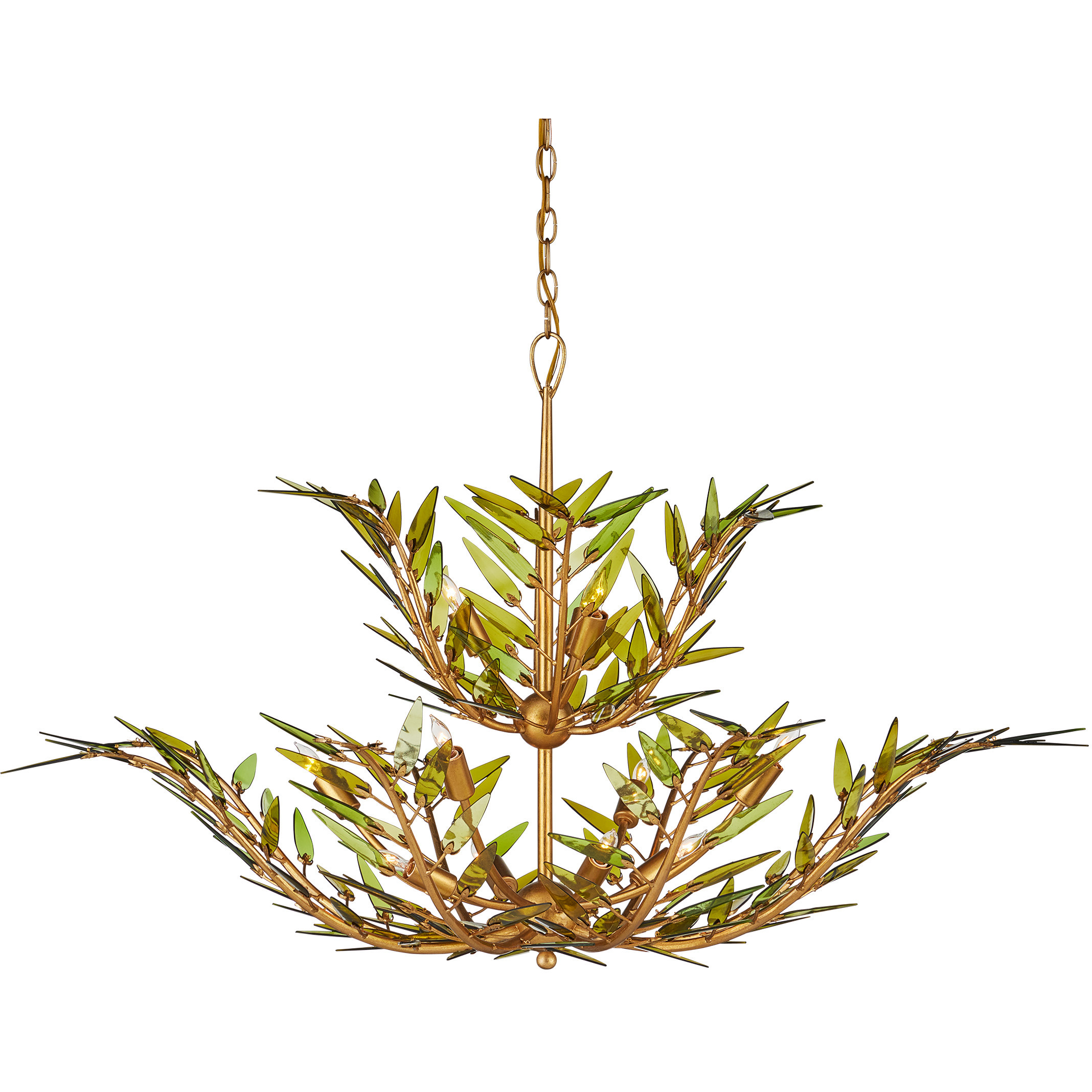 Babylon 11 Light 47 inch Contemporary Gold Leaf and Contemporary Gold Two-Tier Chandelier Ceiling Light