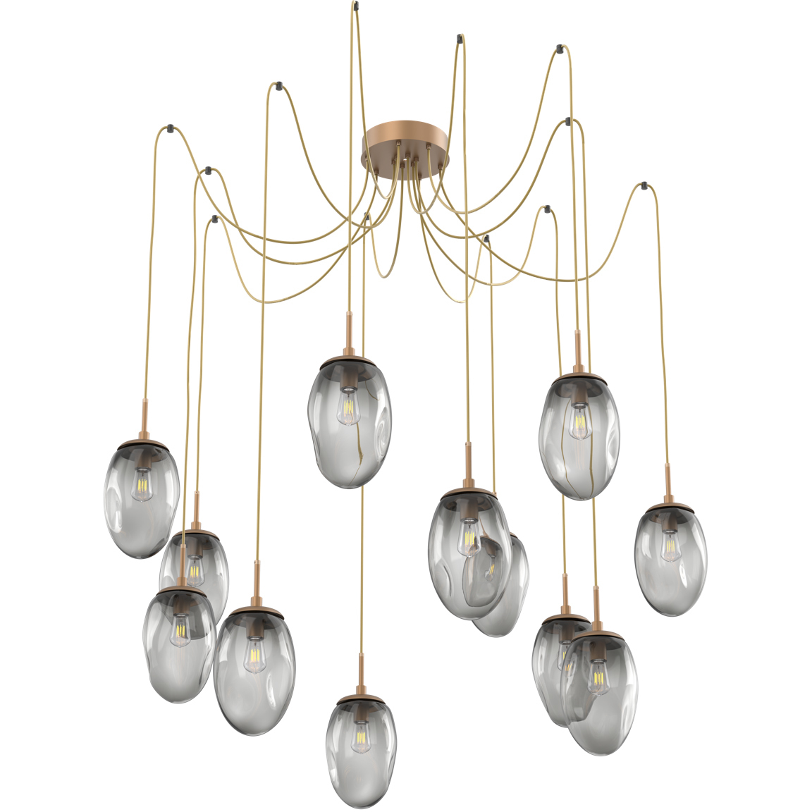 Meteo 12 Light 17 inch Novel Brass Swag Multi-Pendant Ceiling Light in Smoke