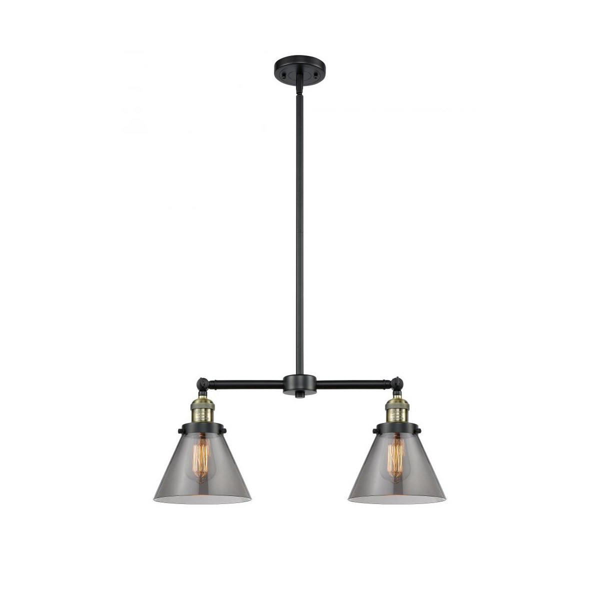Franklin Restoration Large Cone LED 21 inch Black Antique Brass Chandelier Ceiling Light in Plated Smoke Glass, Franklin Restoration