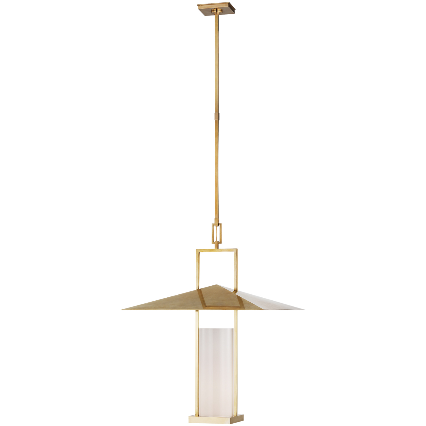 Ray Booth Amity LED 23 inch Antique-Burnished Brass Lantern Pendant Ceiling Light in White Glass