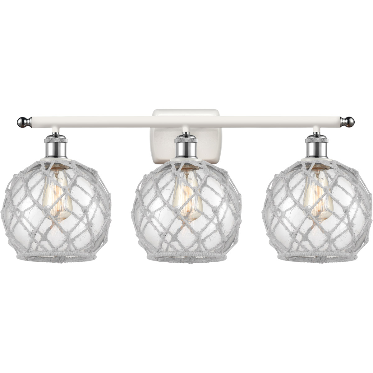 Ballston Farmhouse Rope 3 Light 26 inch White and Polished Chrome Bath Vanity Light Wall Light in Clear Glass with White Rope, Ballston