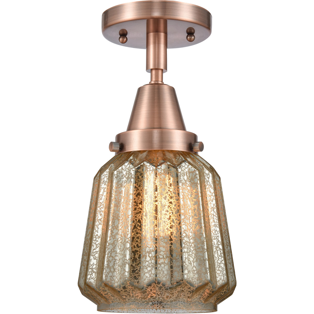 Franklin Restoration Chatham LED 6 inch Antique Copper Flush Mount Ceiling Light in Mercury Glass