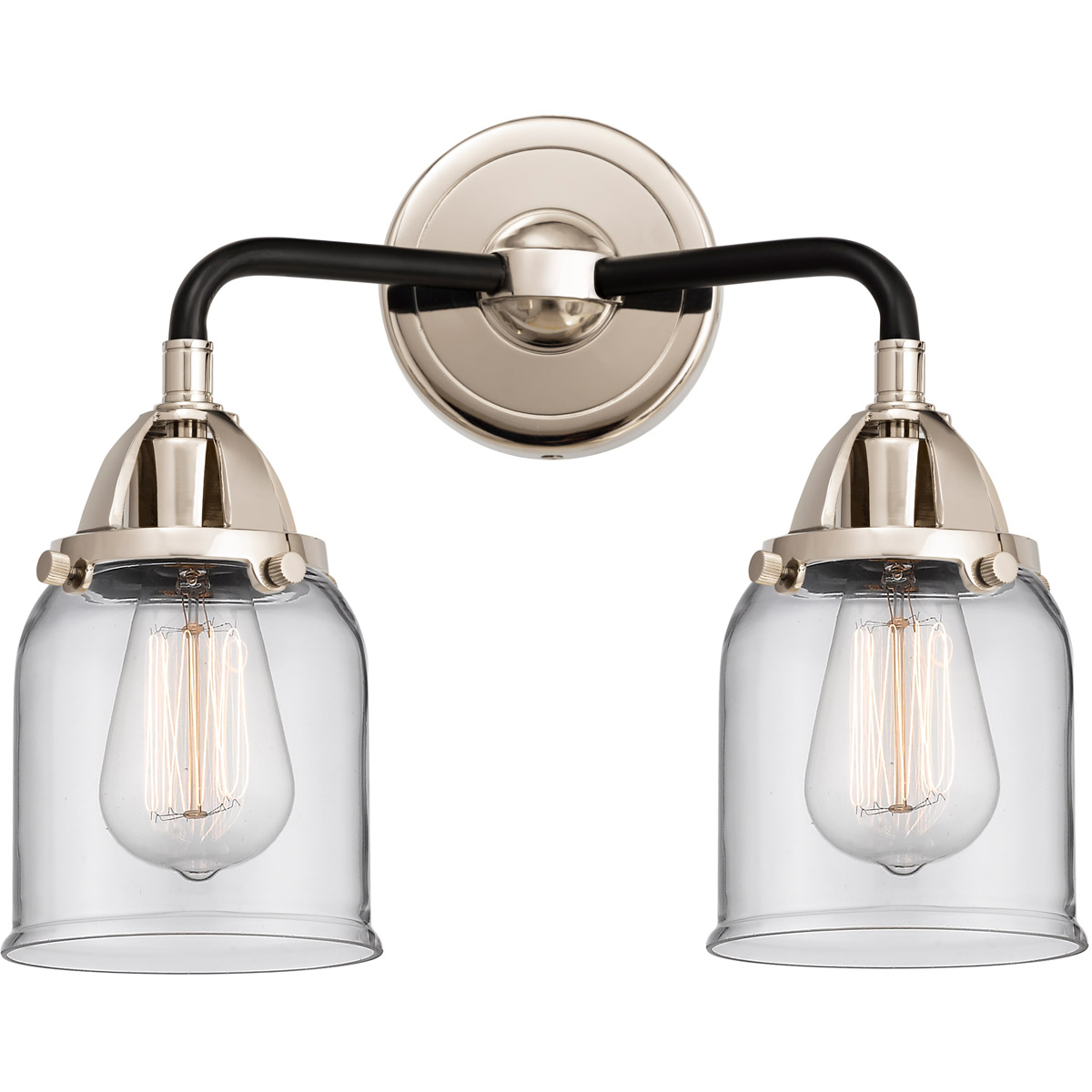 Nouveau 2 Small Bell 2 Light 13 inch Black Polished Nickel Bath Vanity Light Wall Light in Clear Glass